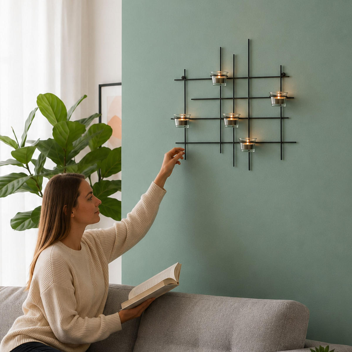 WANDTEELICHTHALTER Metall Leuchter 5XXL Wandkerzenhalter 50 cm - Schwarz, Metall (46.5cm) - DanDiBo