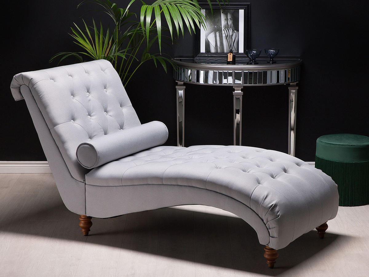 CHAISELONGUE Polsterbezug hellgrau Muret - Grau, Textil (163/87/72cm) - Beliani