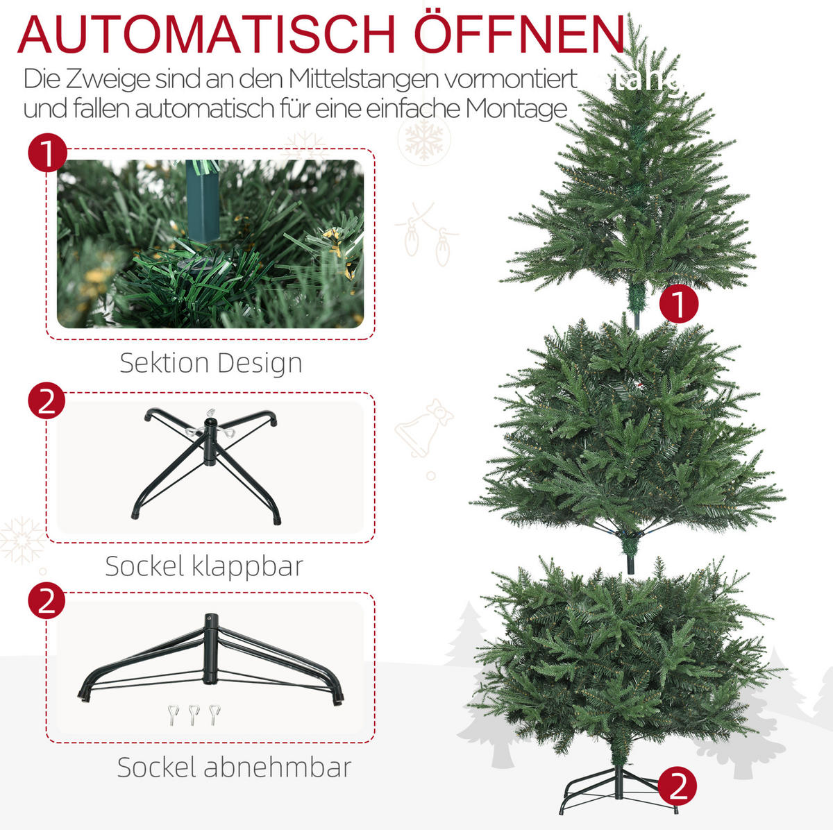 WEIHNACHTSBÄUME 114/114/180 cm grün aus Kunststoff mit schneller Montage - Grün, Kunststoff (180cm) - OKWISH