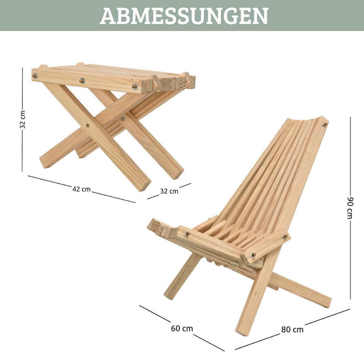 GARTENMÖBELSET skandinavisch Holz ENNO 3-teilig Kiefernholz - Braun, Holz - DELUKE