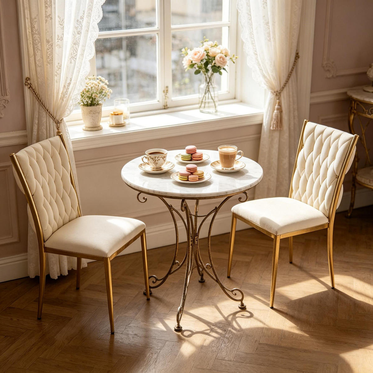 STUHL-SET DE-36138 2 Stück mit hoher Rückenlehne Cremeweiß - Creme, Metall (47/94.5/59.5cm) - ComfortXL