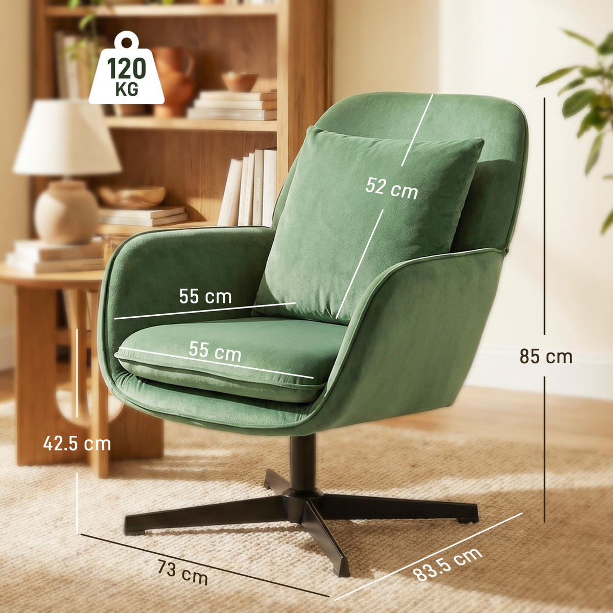 DREHSTUHL Grun 1 Stück - Grün, Naturmaterialien (73/85/83.5cm) - GiPP