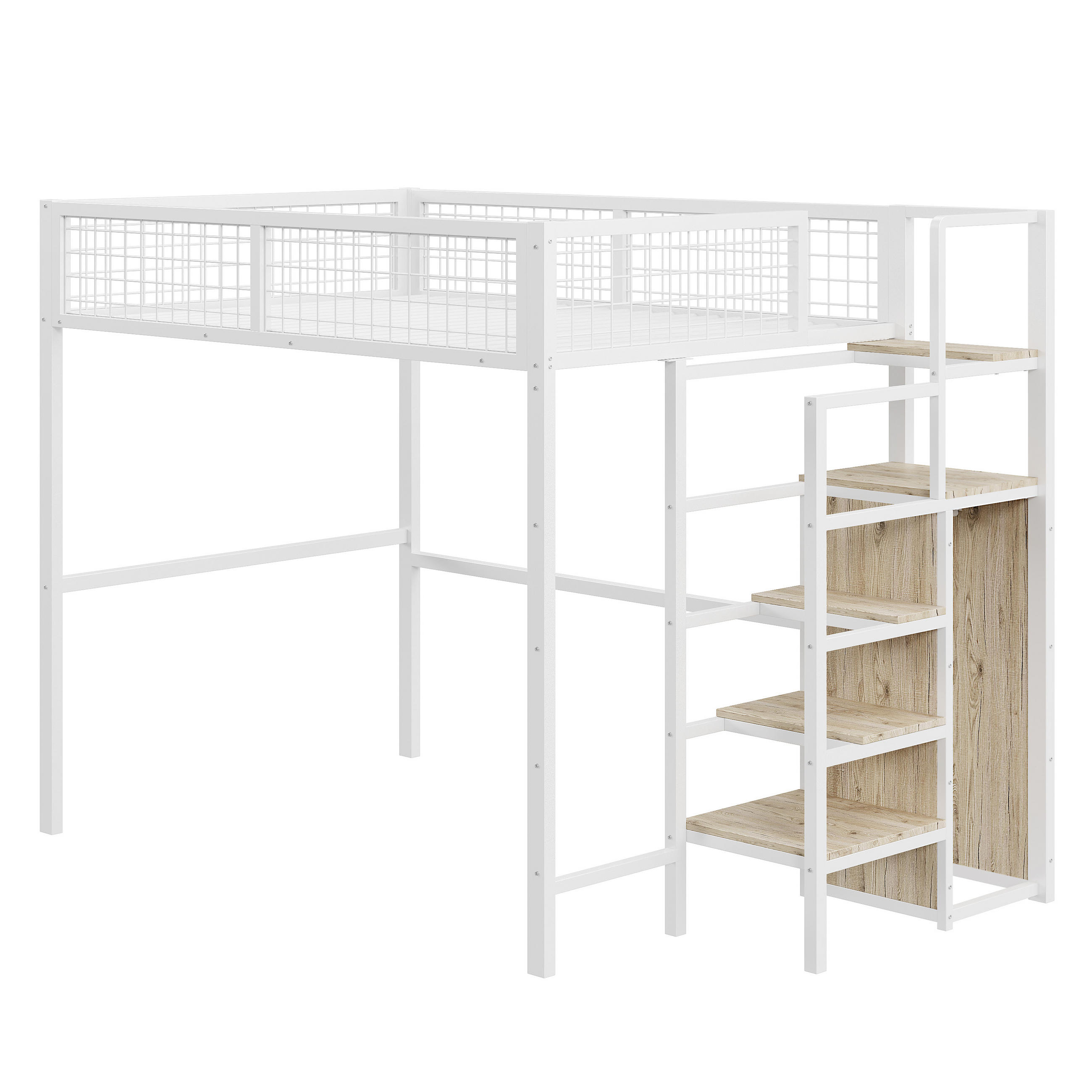 HOCHBETT mit Leiter und Kleiderschrank 140x200 cm Metall Weiß - Weiß, Metall (140/200cm) - Meubliv