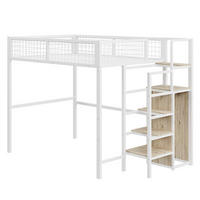 HOCHBETT mit Leiter und Kleiderschrank 140x200 cm Metall Weiß - Weiß, Metall (140/200cm) - Meubliv