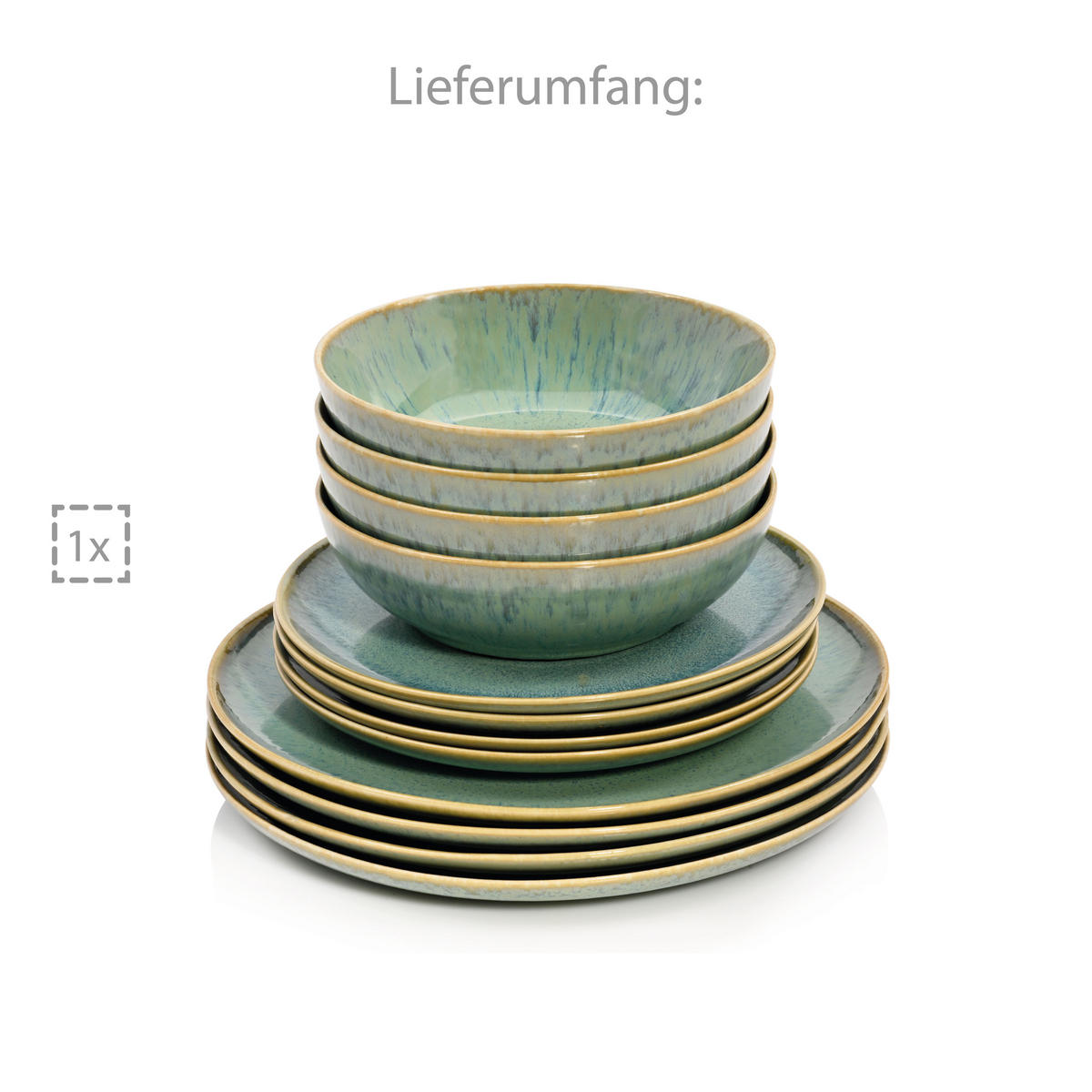 TAFELSERVICE MAYA - 12 teilig aus Steingut - Grün, Keramik (35.4/33/36.29cm) - Sänger