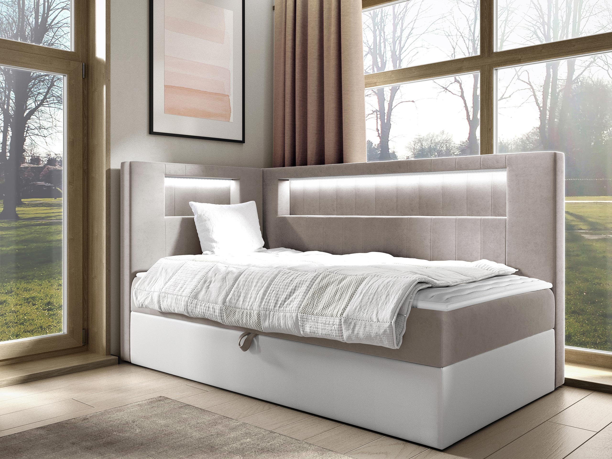 BOXBETT Gold Junior 3, Seite zum Öffnen des Bettkastens: Links - Creme/Weiß, Holz (100/200cm) - MIRJAN24