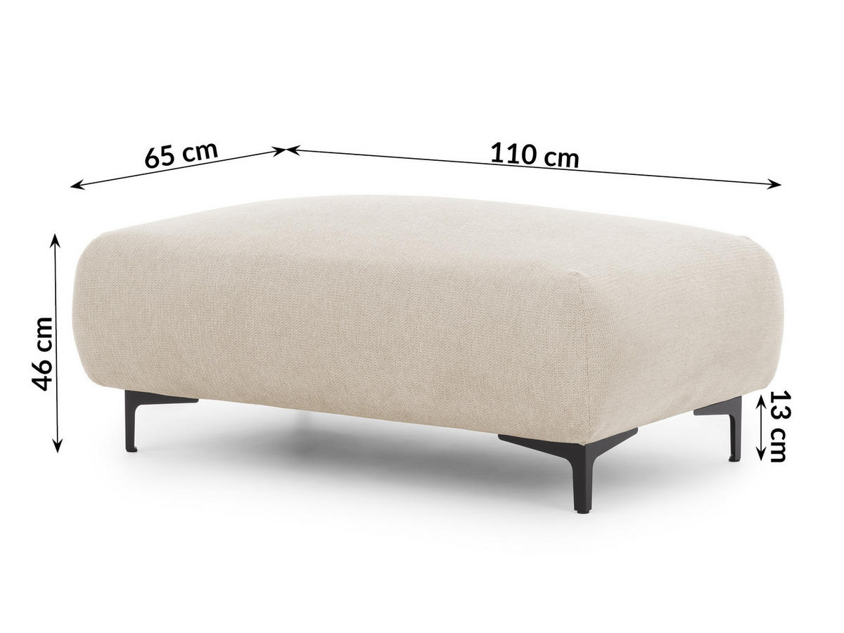 ECKSOFA inkl. Hocker Cardea mit Schlaffunktion in Bubble-Optik aus weichem Hellbeige Strukturstoff und hohem Sitzkomfort - Ottomane rechts - Beige/Schwarz, Holz/Textil (230/170cm) - S-Style Möbel