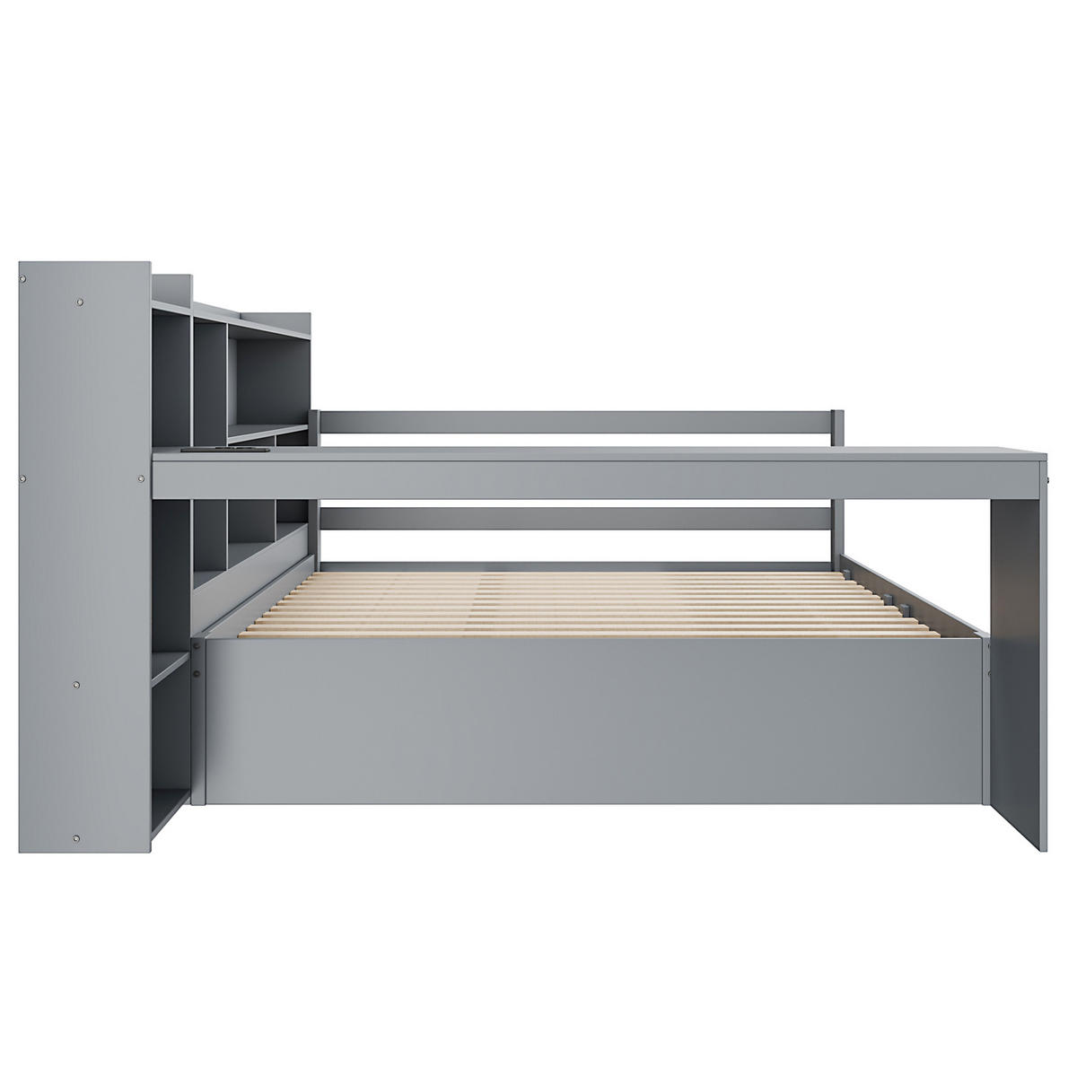 BETT aus Massivholz 140/200 cm mit Schreibtisch und Regalen grau - Grau, Holz (140/200cm) - OKWISH
