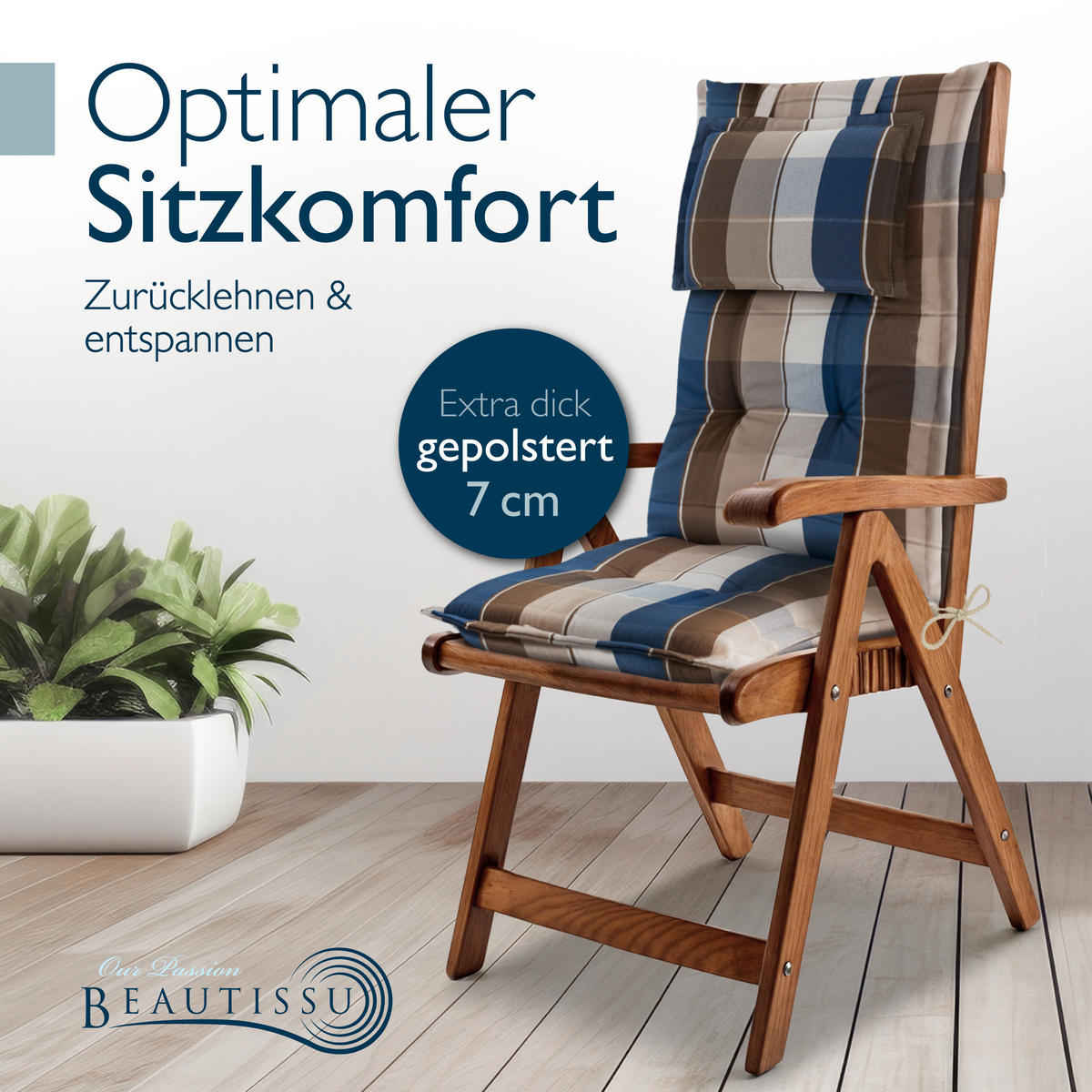 HOCHLEHNER Highlux HL 120x52x7cm Braun-Blau-Kariert (7tlg) - Braun, Textil (52/120cm) - Beautissu 