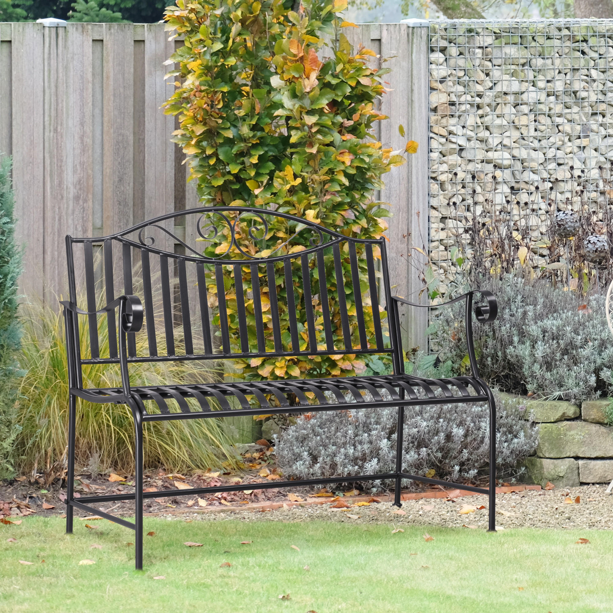GARTENBANK, 2-Sitzer, bis 220 kg belastbar, 115,5 x 54 x 96 cm, Metall, Grau - Grau, Metall (115.5/96/54cm) - Outsunny