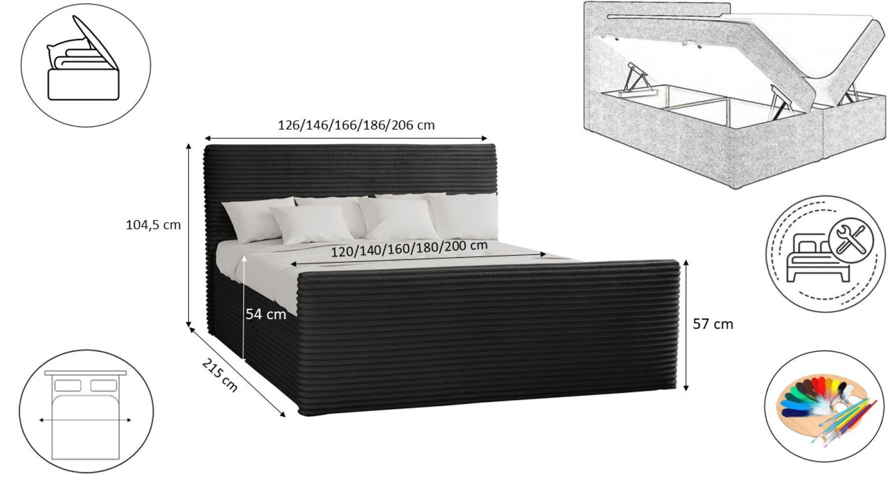 Thumbnail - Kaiser Möbel Boxbett, Schwarz, Textil, H3, Höhe ca. 20 cm, Rechteckig, 180x200 cm, Schlafzimmer, Betten, Boxspringbetten