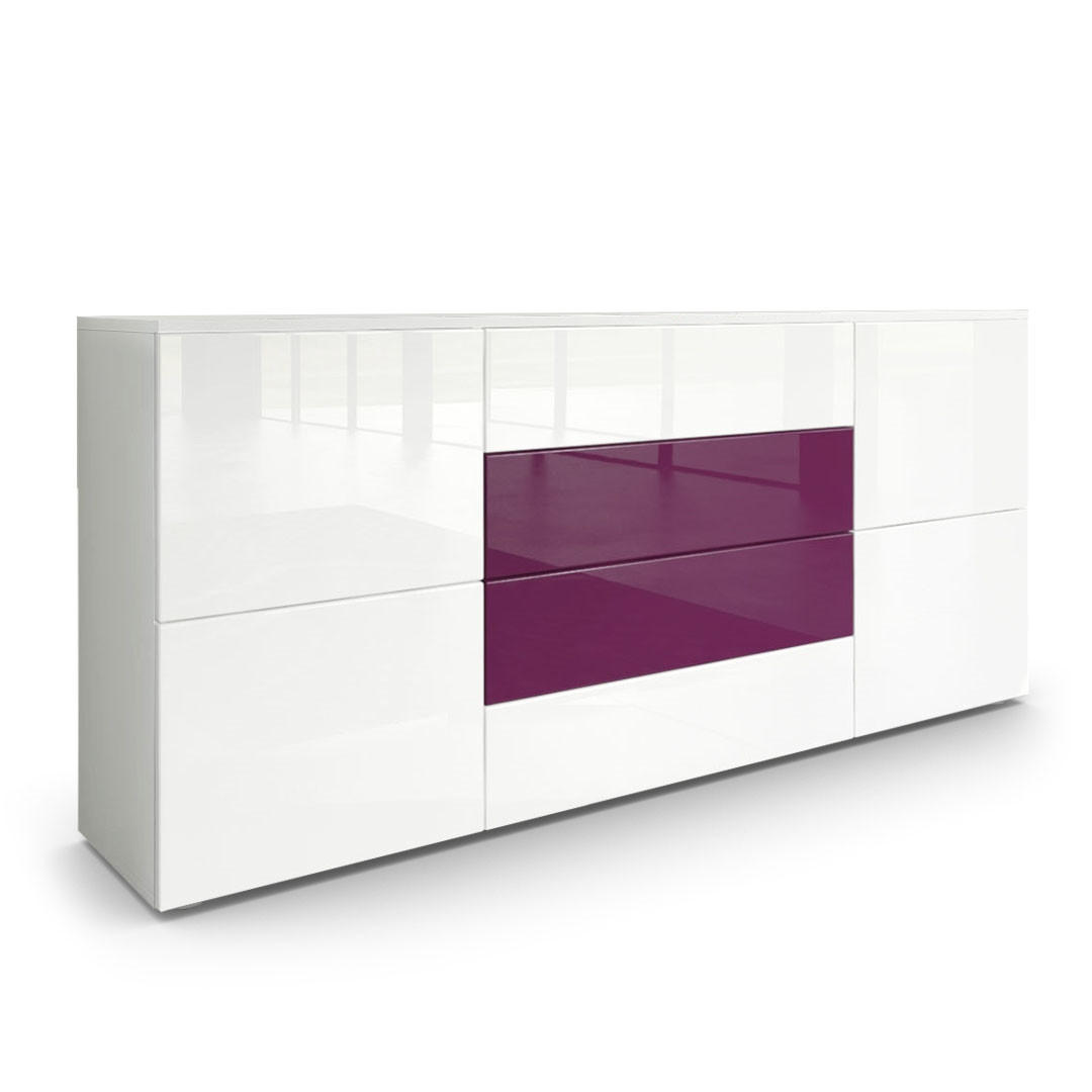 Vladon Sideboard Weiß Hochglanz, Violett 166x72x35 cm