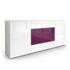 SIDEBOARD Rova Weiß Hochglanz / Brombeer Hochglanz - Weiß Hochglanz/Violett, Holzwerkstoff (166/72/35cm) - Vladon