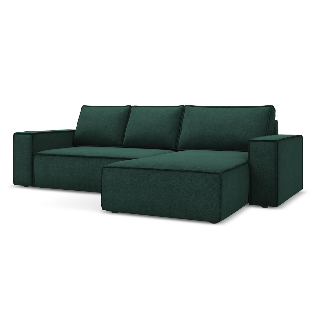 ECKSOFA mit Schlaffunktion Strukturstoff Stoff Grün - Dunkelgrün/Schwarz, Kunststoff/Textil (290/185cm) - LaMiaSofa