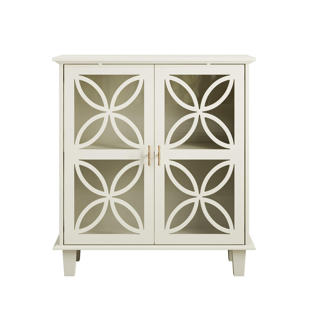 SIDEBOARD 80/38/87 cm creme aus MDF und Holzwerkstoff mit Hartglastüren - Creme, Holzwerkstoff (80/87/38cm) - OKWISH