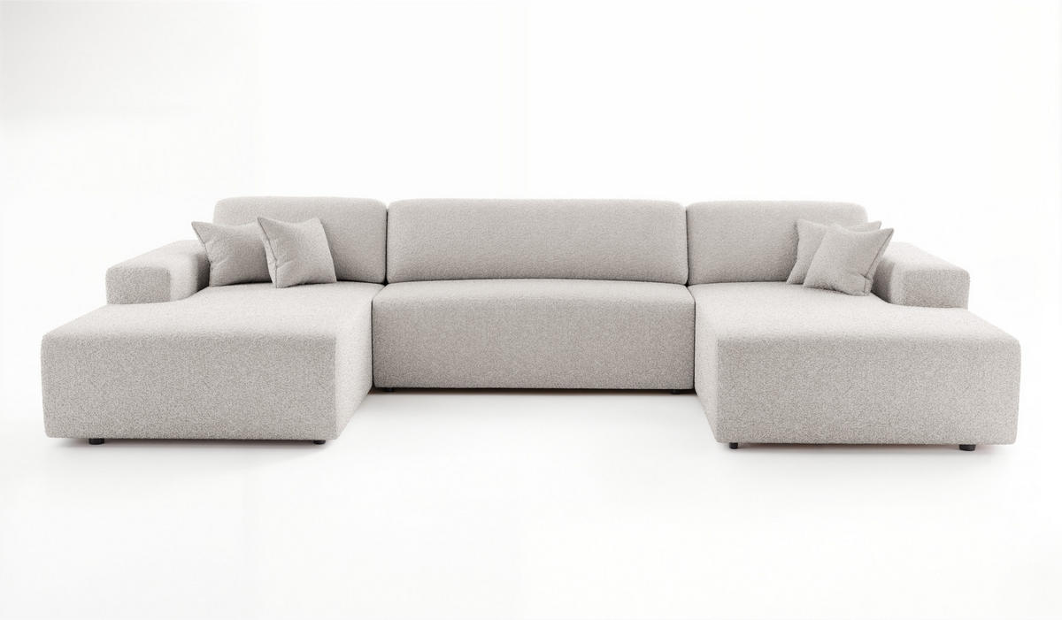 WOHNLANDSCHAFT PULA-U BOUCLE mit Schlaffunktion & Stauraum Grau - Grau, Textil (364/84/187cm) - Luxkor24