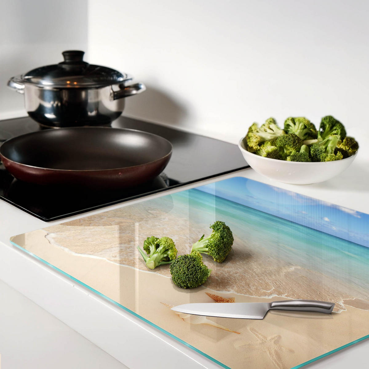 GLASPLATTE 60x52 cm Seesterne am Strand - Blau, Glas (60/0.4/52cm) - TULUP