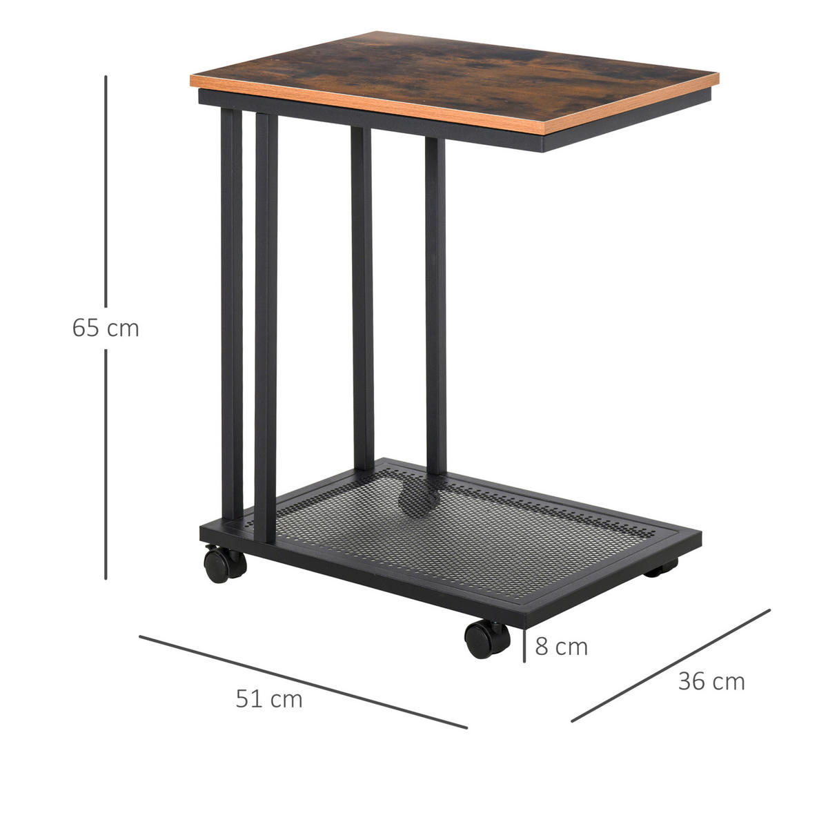 BEISTELLTISCH 51/65/36 cm Schwarz aus MDF und Stahl rollbar - Schwarz, Holzwerkstoff (51/36/65cm) - OKMYHOME