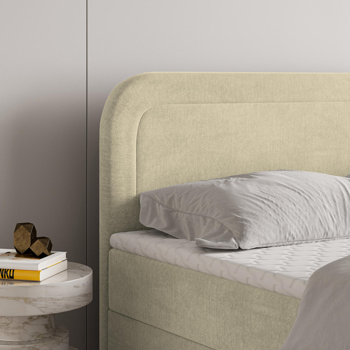 BOXBETT ARMEL 140x200 cm mit Matratze und Topper - Creme - Creme, Holz (140/200cm) - MASSENO