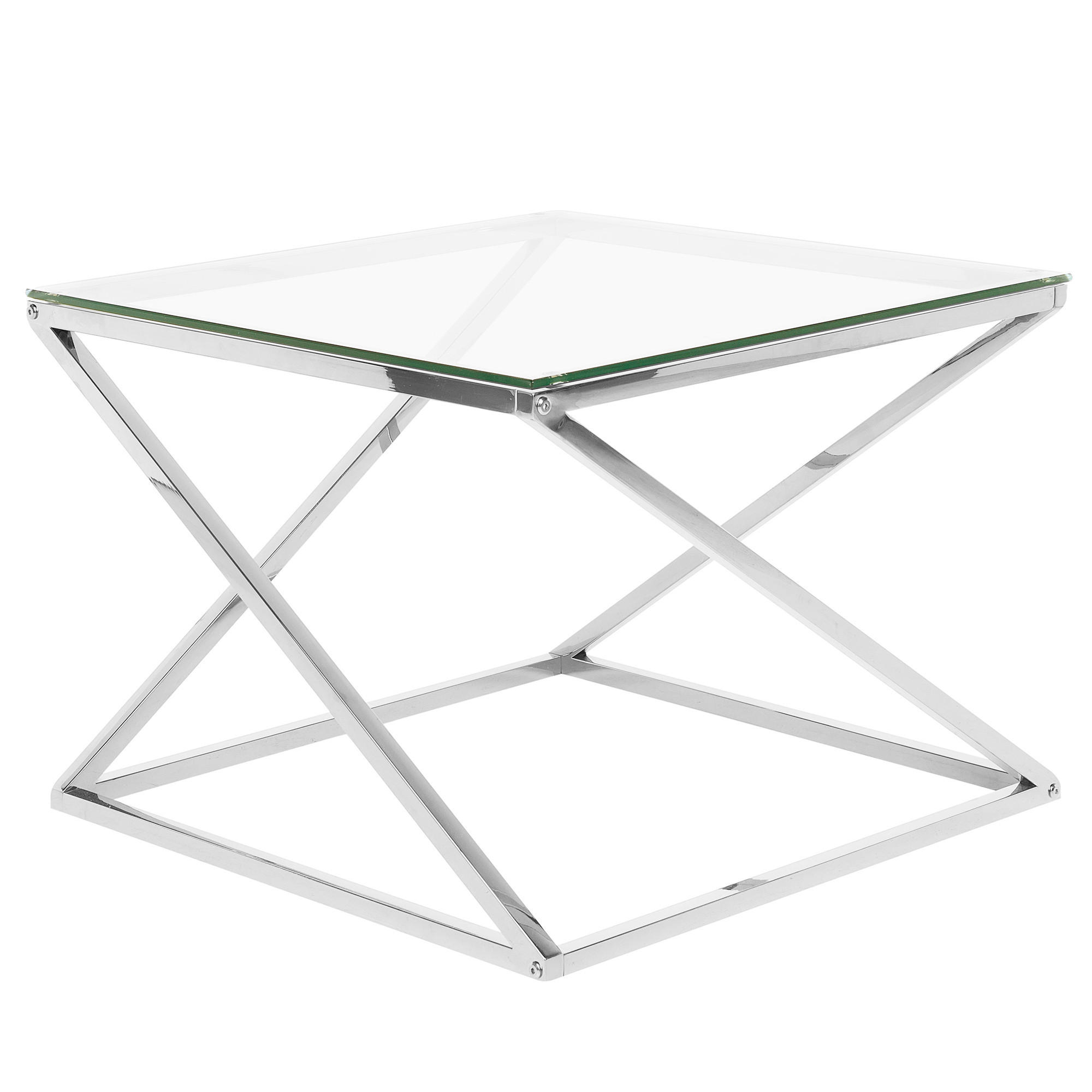 COUCHTISCH Glas Silber quadratisch 60/60 cm Beverly - Transparent/Silberfarben, Glas (60/60/45cm) - Beliani