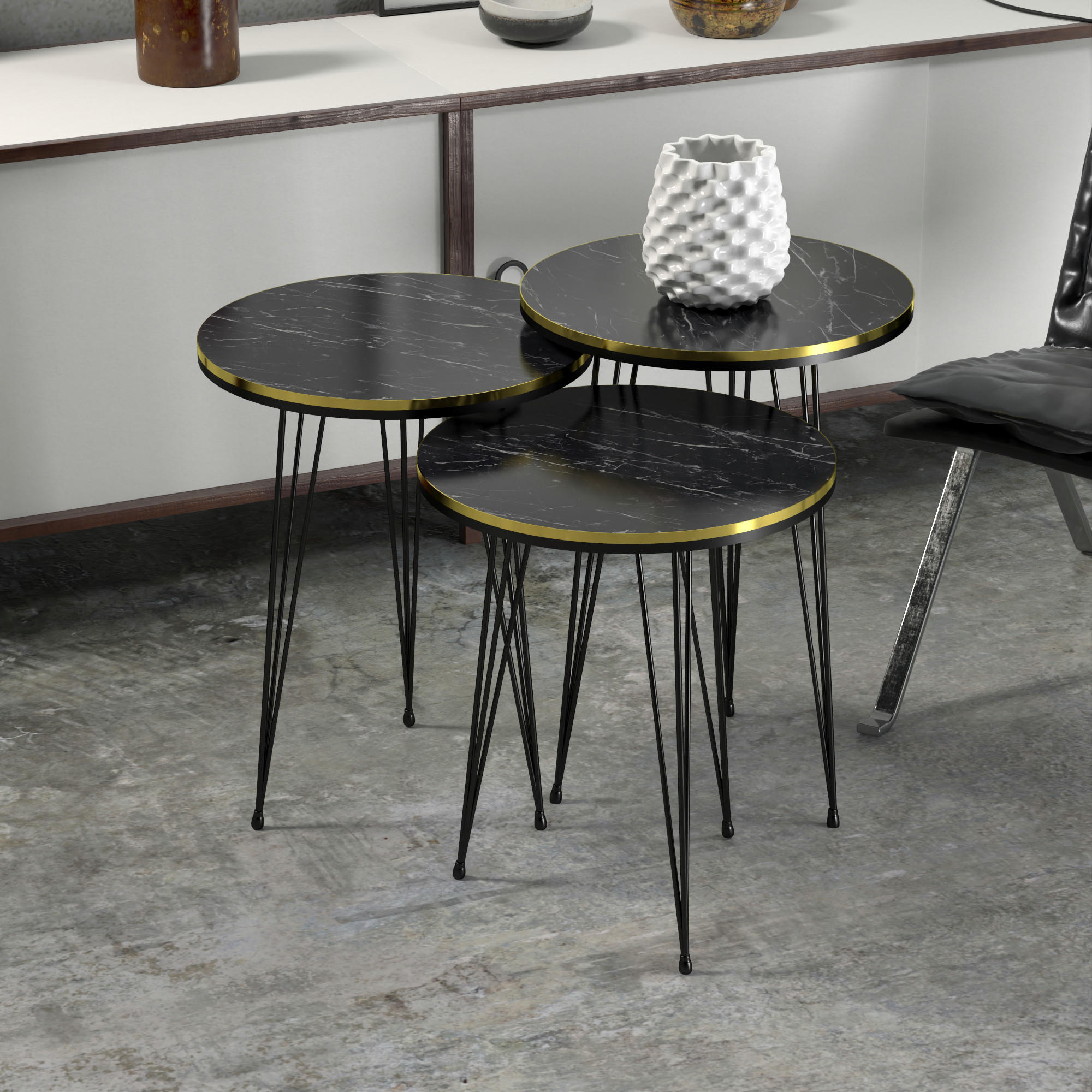 SATZTISCH SET Ry 3-teilig 36/36/50 - Schwarz, Holzwerkstoff (36/36/50cm) - [en.casa]