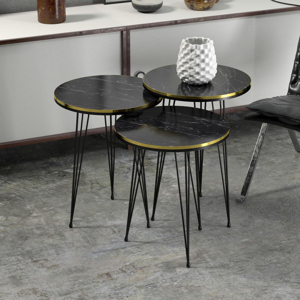 SATZTISCH SET Ry 3-teilig 36/36/50 - Schwarz, Holzwerkstoff (36/36/50cm) - [en.casa]