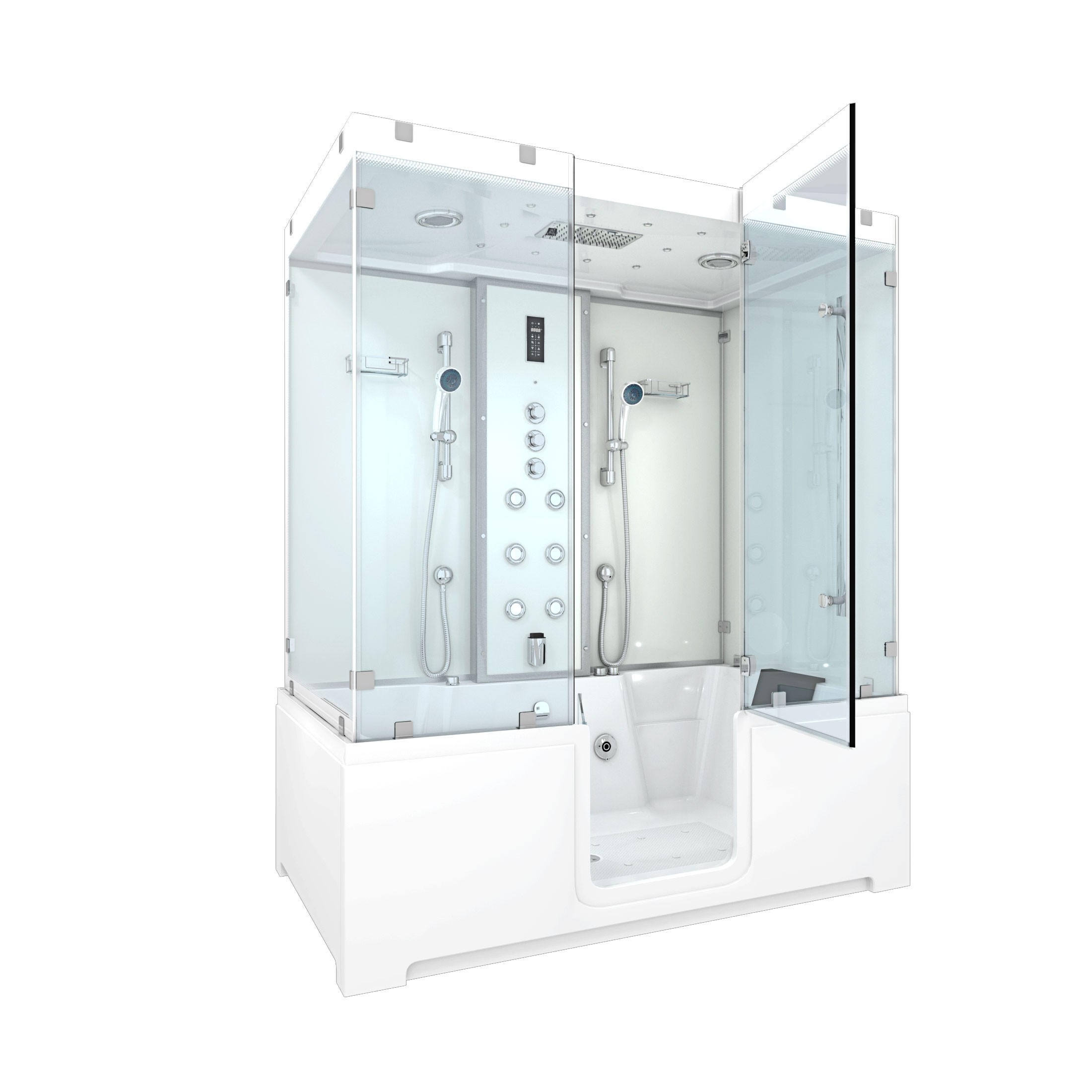 KOMBINATION Badewanne Dusche K88-WS-TH-C-EC-SC-EA Duschtempel - Weiß, Glas/Kunststoff (100/228/180cm) - AcquaVapore by Sandra Jentho