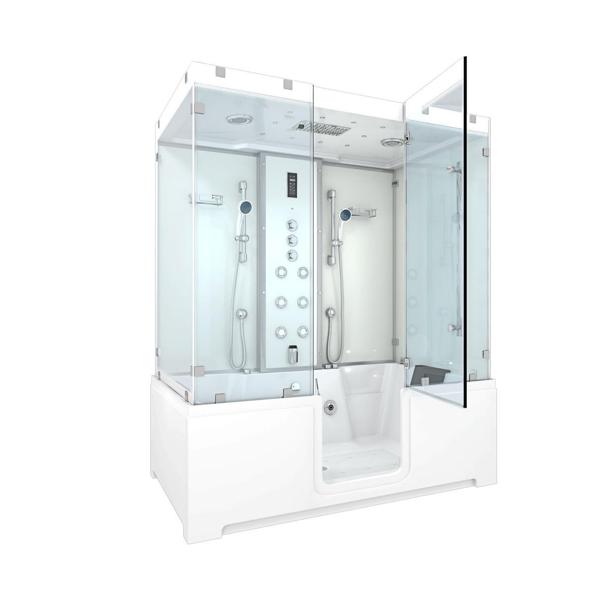 KOMBINATION Badewanne Dusche K88-WS-TH-C-EC-SC-EA Duschtempel - Weiß, Glas/Kunststoff (100/228/180cm) - AcquaVapore by Sandra Jentho