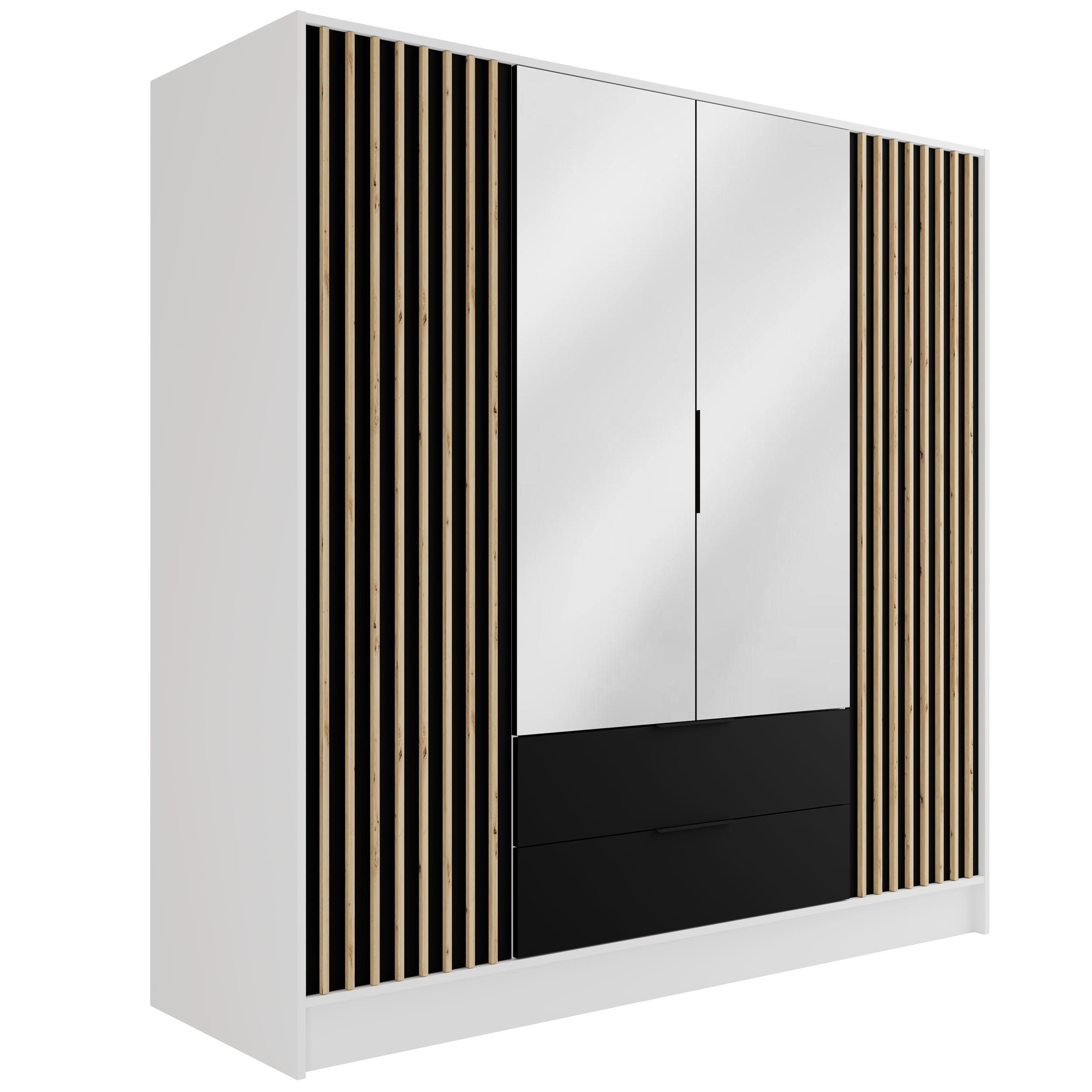 KLEIDERSCHRANK NELIA - 200 cm - Schwarz/Weiß, Holzwerkstoff (200/200/51cm) - ALTDECOR