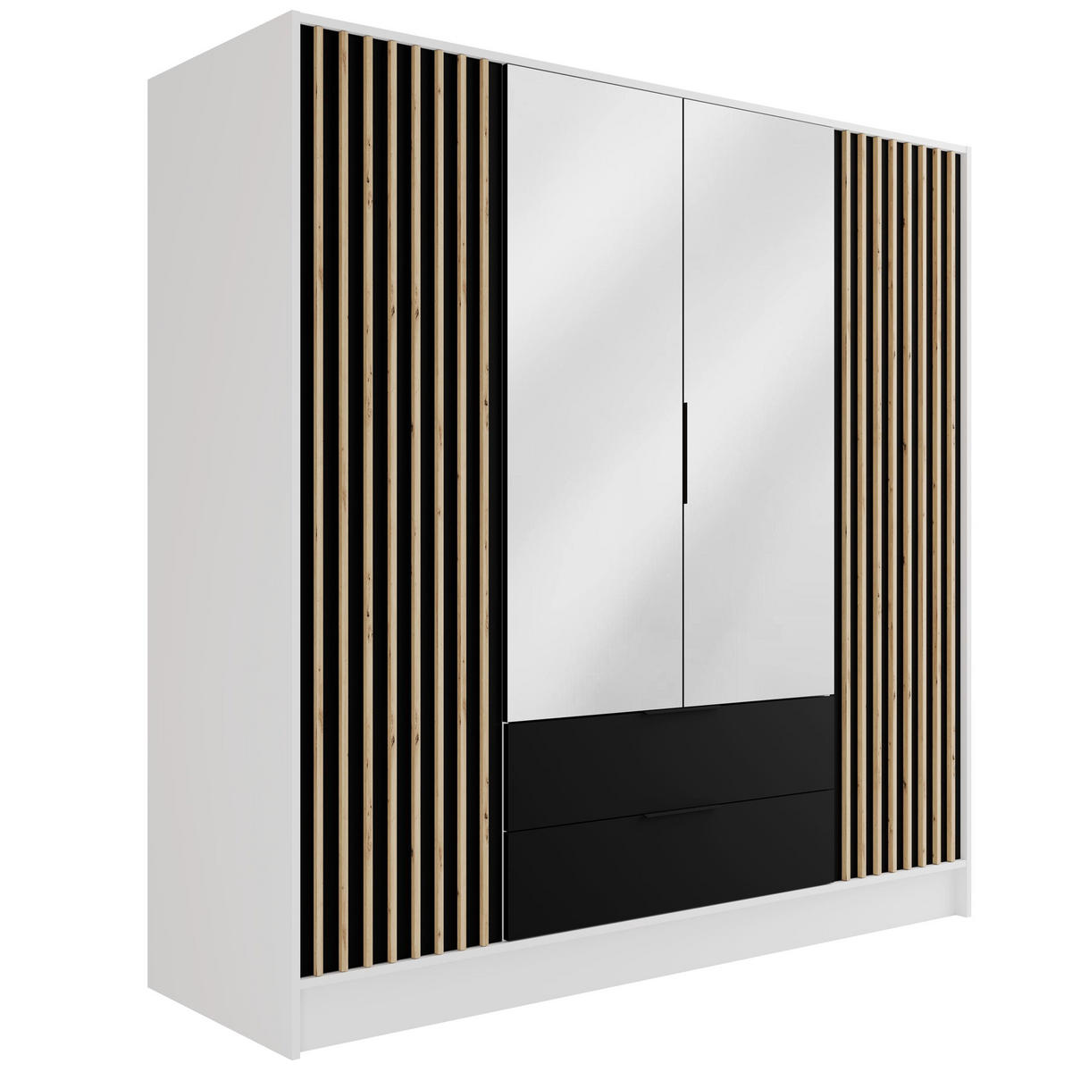 KLEIDERSCHRANK NELIA - 200 cm - Schwarz/Weiß, Holzwerkstoff (200/200/51cm) - ALTDECOR