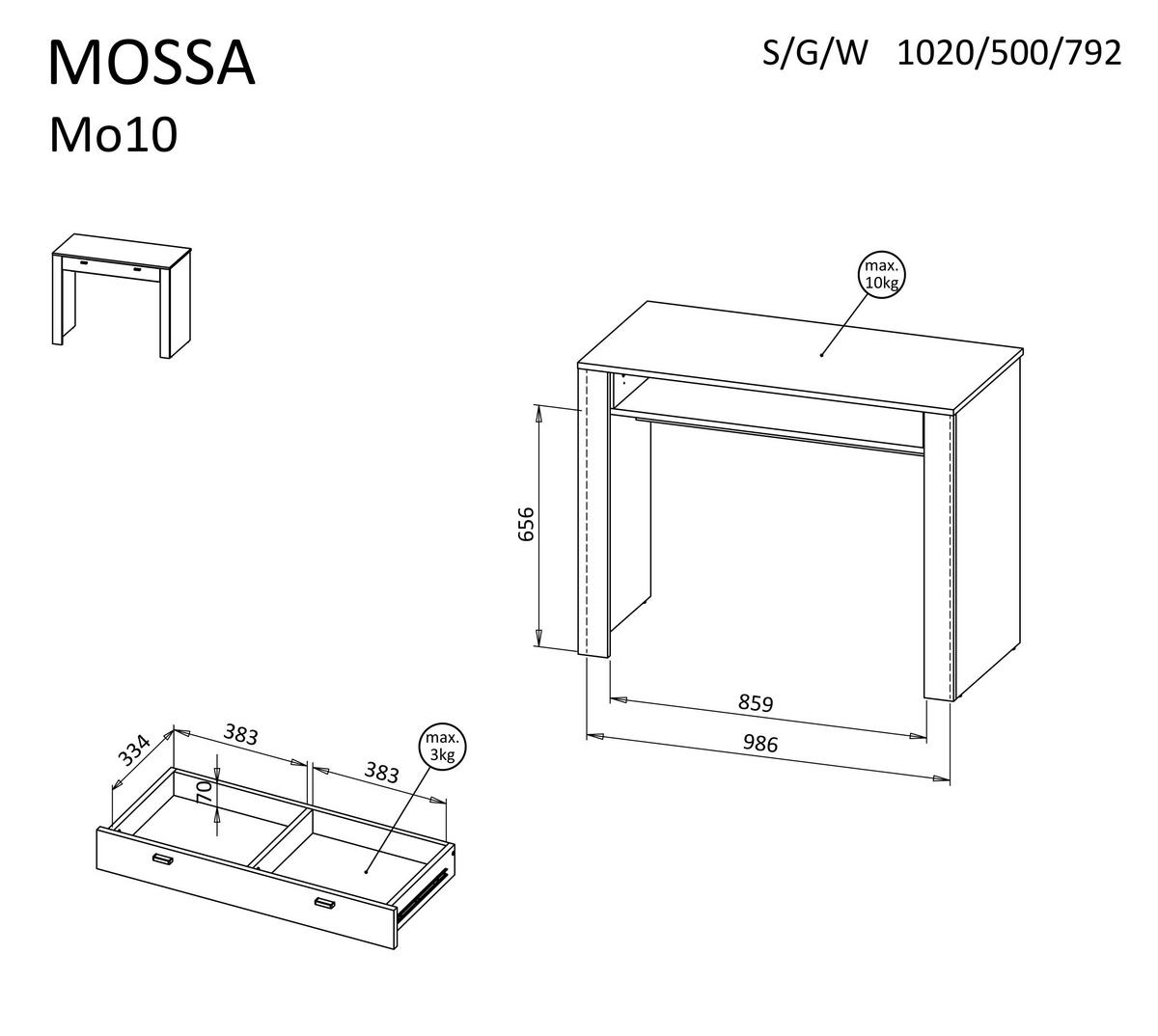 KONSOLENTISCH Mossa Schwarz, mit Schubladen - Schwarz, Holzwerkstoff (50/102/79cm) - Bettso