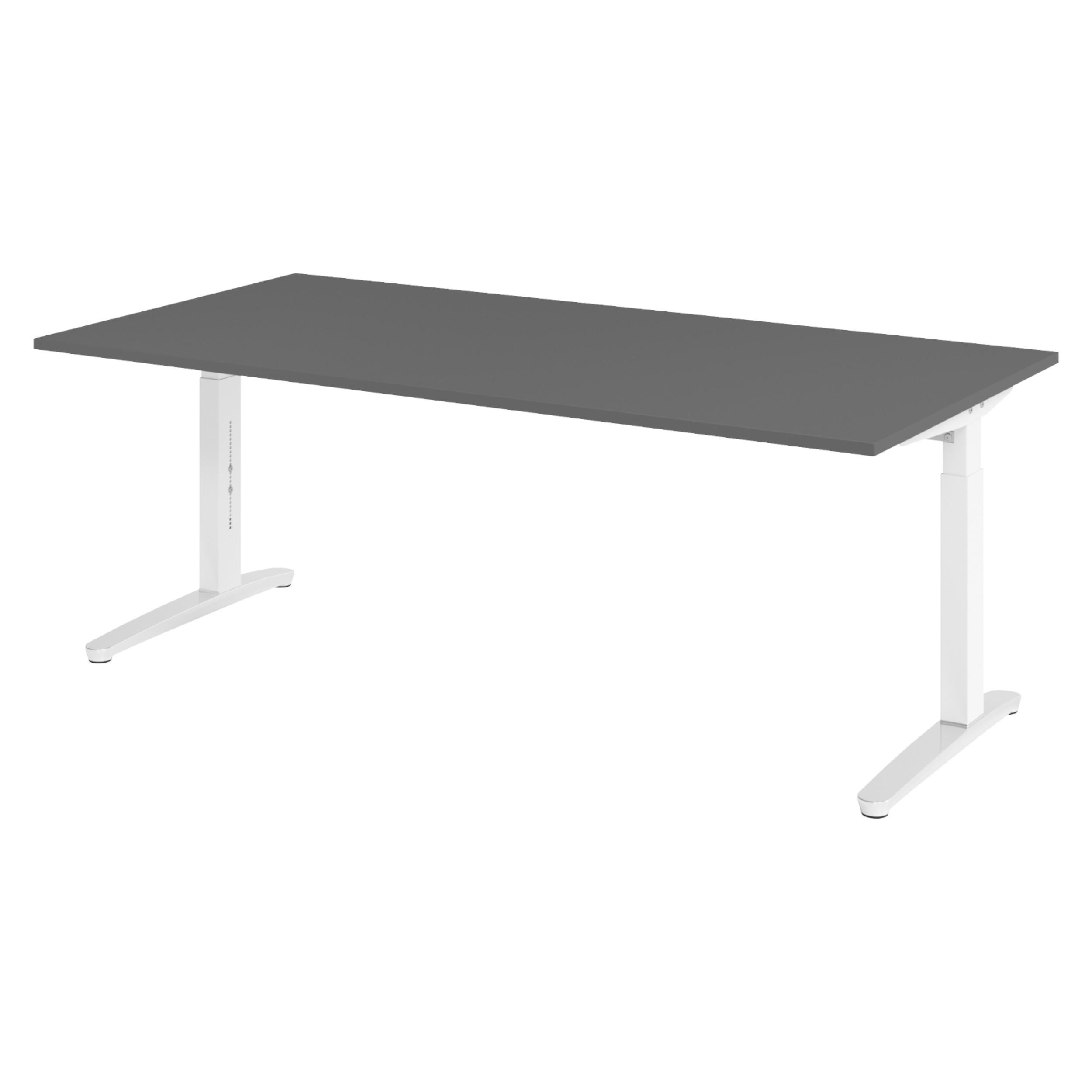 bümö Schreibtisch Graphit, Weiß, Silber 200x74x100 cm