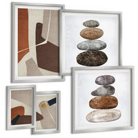 BILDER SET 5er Set - 50x50 cm & 20x30 cm & 40x60 cm Silberner Rahmen - Abstrakte Boho-Formen - Silberfarben, Kunststoff (40/60cm) - TULUP