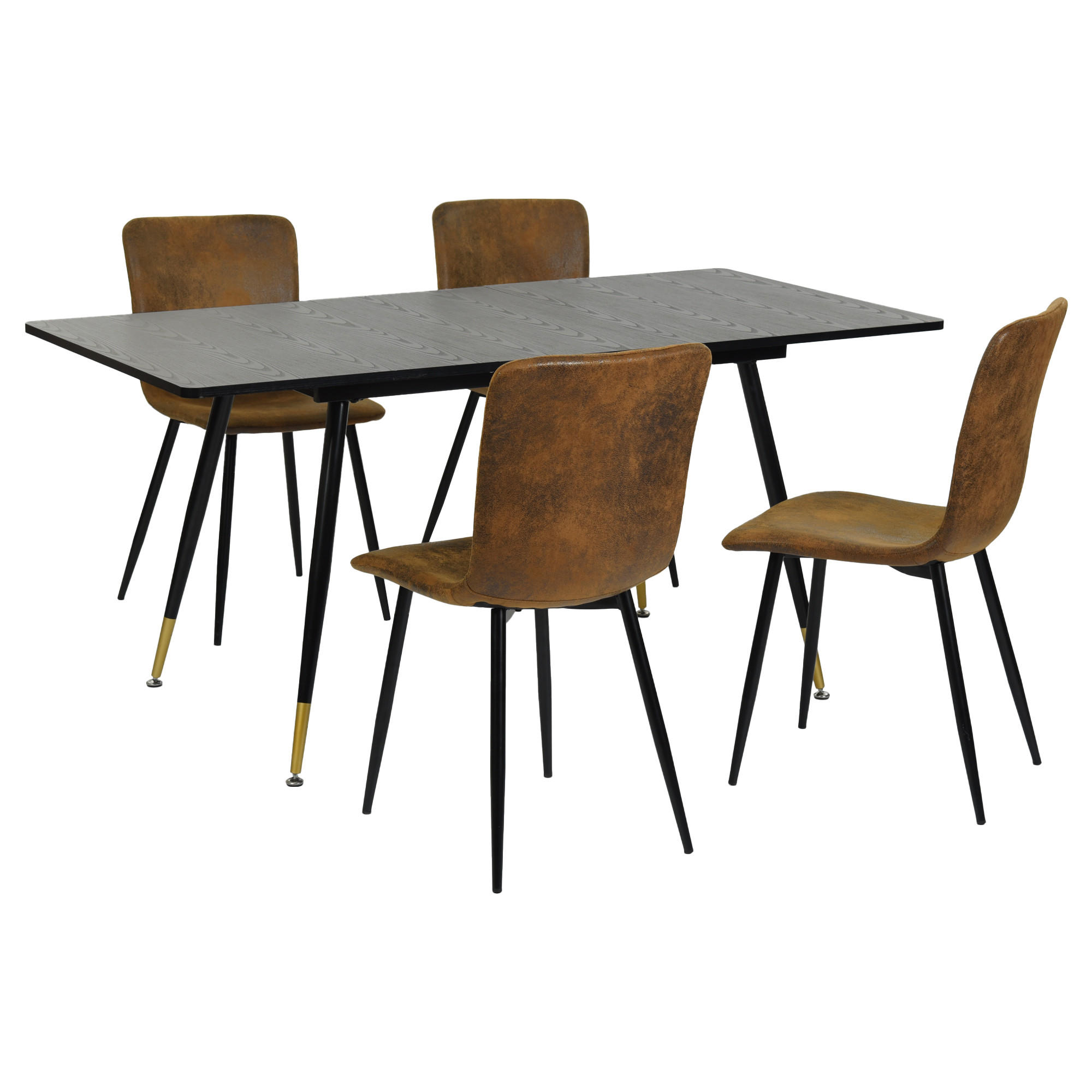 ESSTISCH SET mit ausziehbarem Tisch und 4 bequemen Stühlen - Schwarz/Braun, Holzwerkstoff/Metall (80/75/160cm) - Urban Meuble