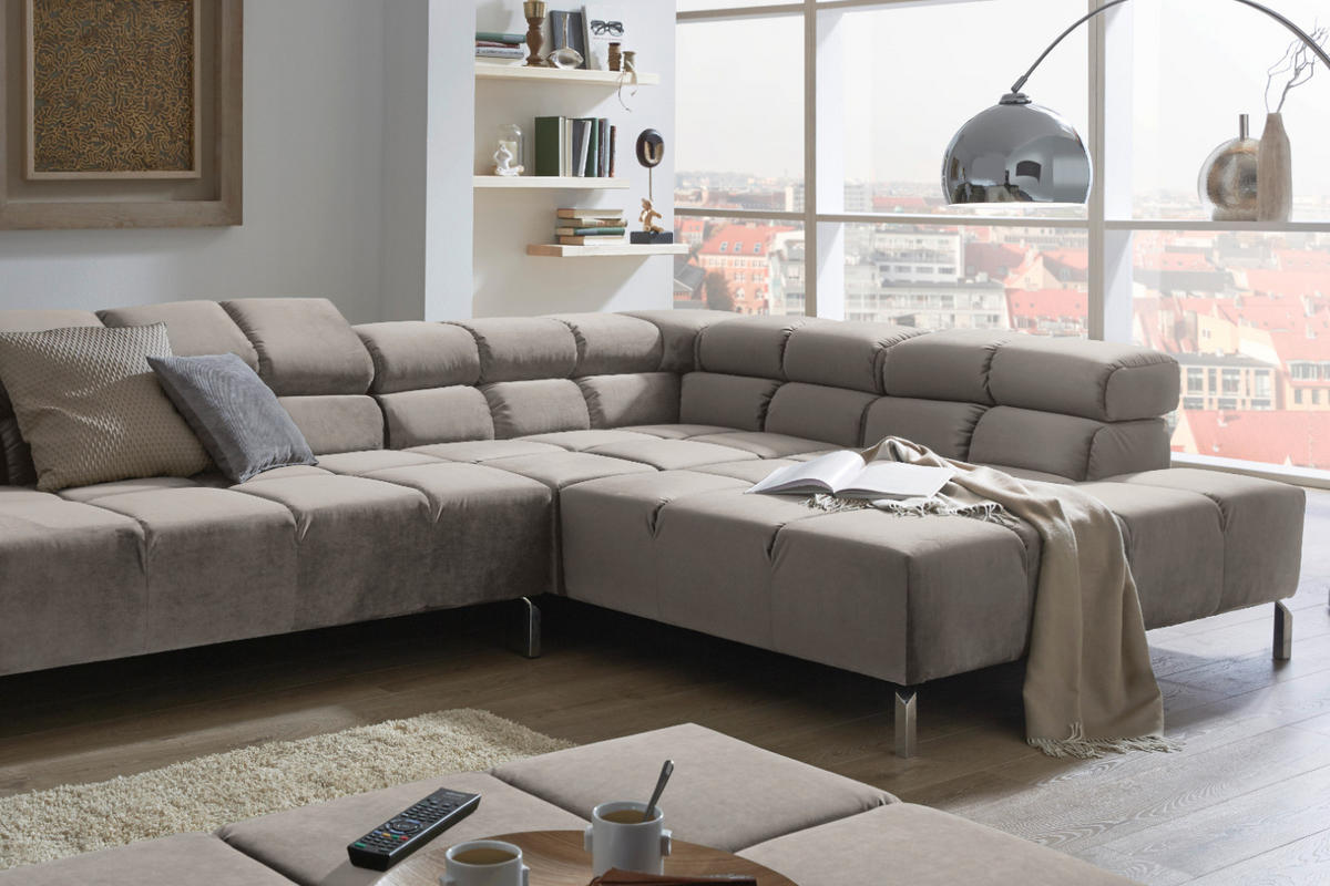 ECKSOFA MIT MOTORISCHEM SITZVORZUG NELSON Silber Velvet Relaxfunktion - Silberfarben, Textil (321/216cm) - KAWOLA