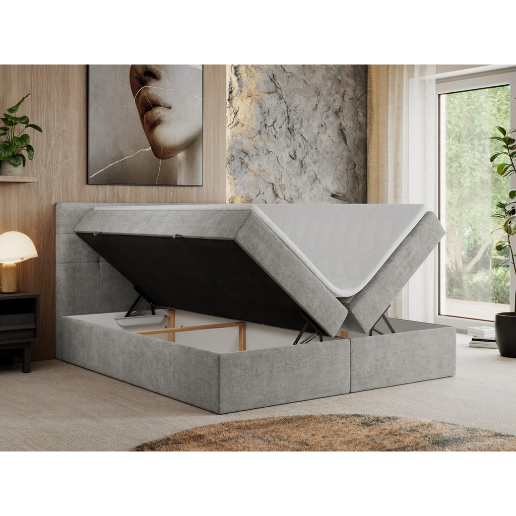 Thumbnail - MKS Boxbett, Hellgrau, Textil, 1-Sitzer, H4, Rechteckig, 180x200 cm, Schlafzimmer, Betten, Boxspringbetten