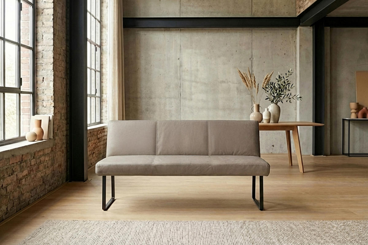 ESSZIMMERBANK ELEEN Grau Leder - Grau, Leder (203/85/69cm) - KAWOLA