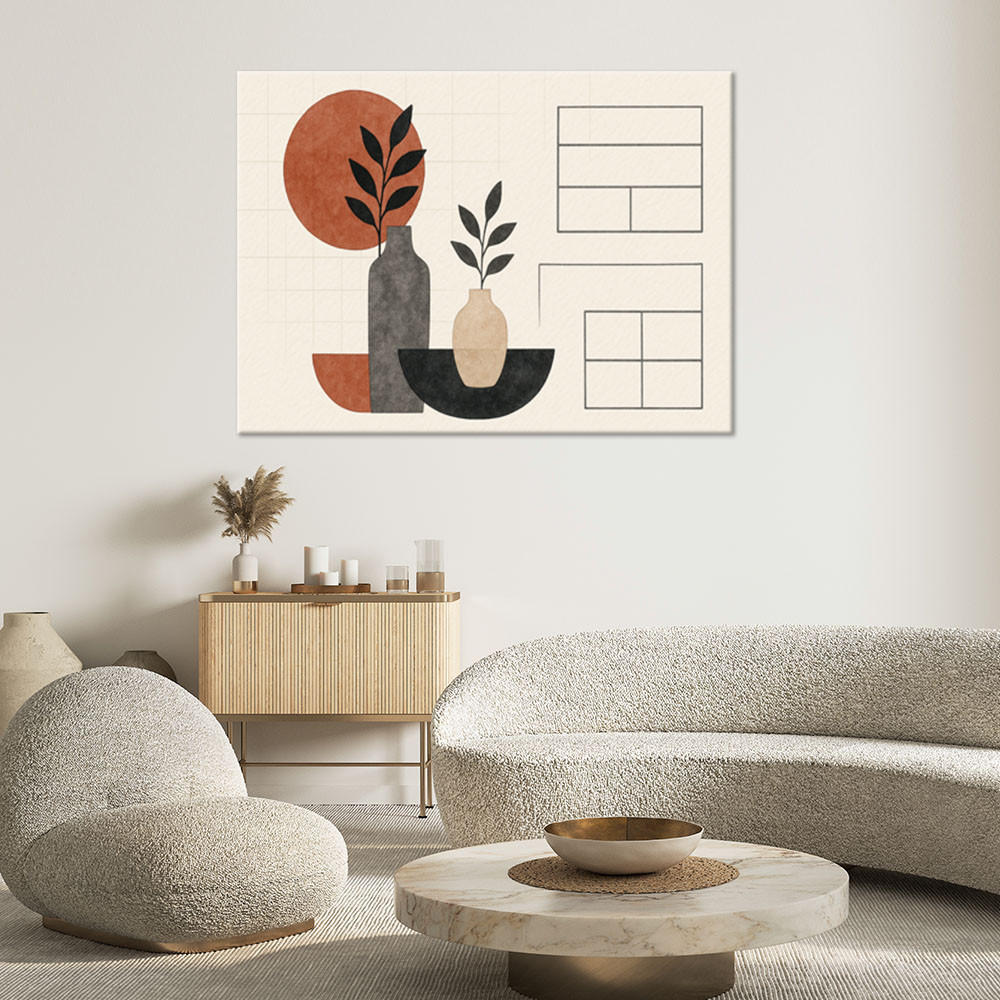 LEINWANDBILD Vasen Blätter Minimalismus Geometrie 120x80cm - Beige, Textil (120/80cm) - Feeby