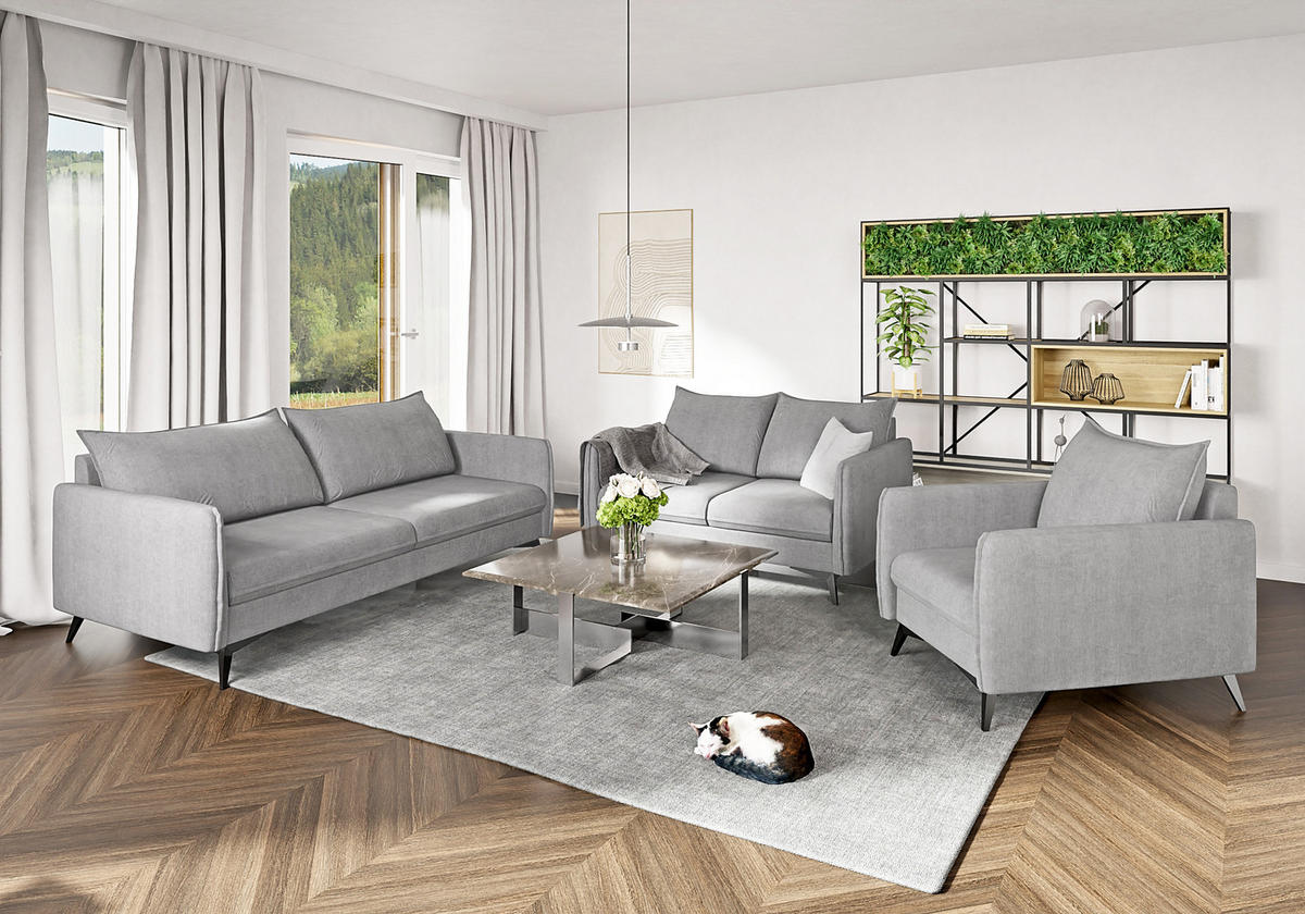 2-SITZER-SOFA Pulse Silber Luxusmicrofaser - Silberfarben/Schwarz, Holz/Textil (138/86/91cm) - S-Style Möbel