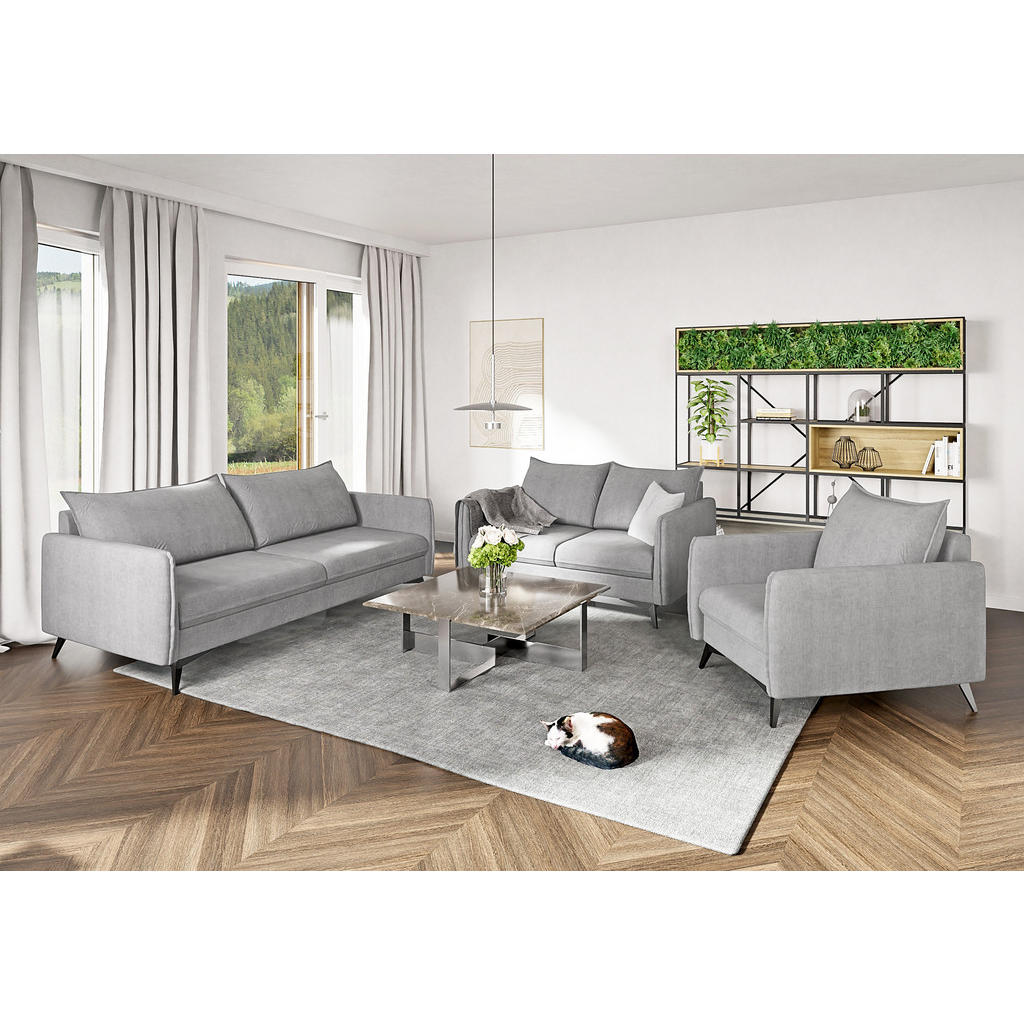 Thumbnail - S-Style Möbel Sitzgarnitur, Silber, Textil, Echtholz,Buche, Birke, 6-Sitzer, Füllung: Polyetherschaumkern, 199x86x91 cm,...