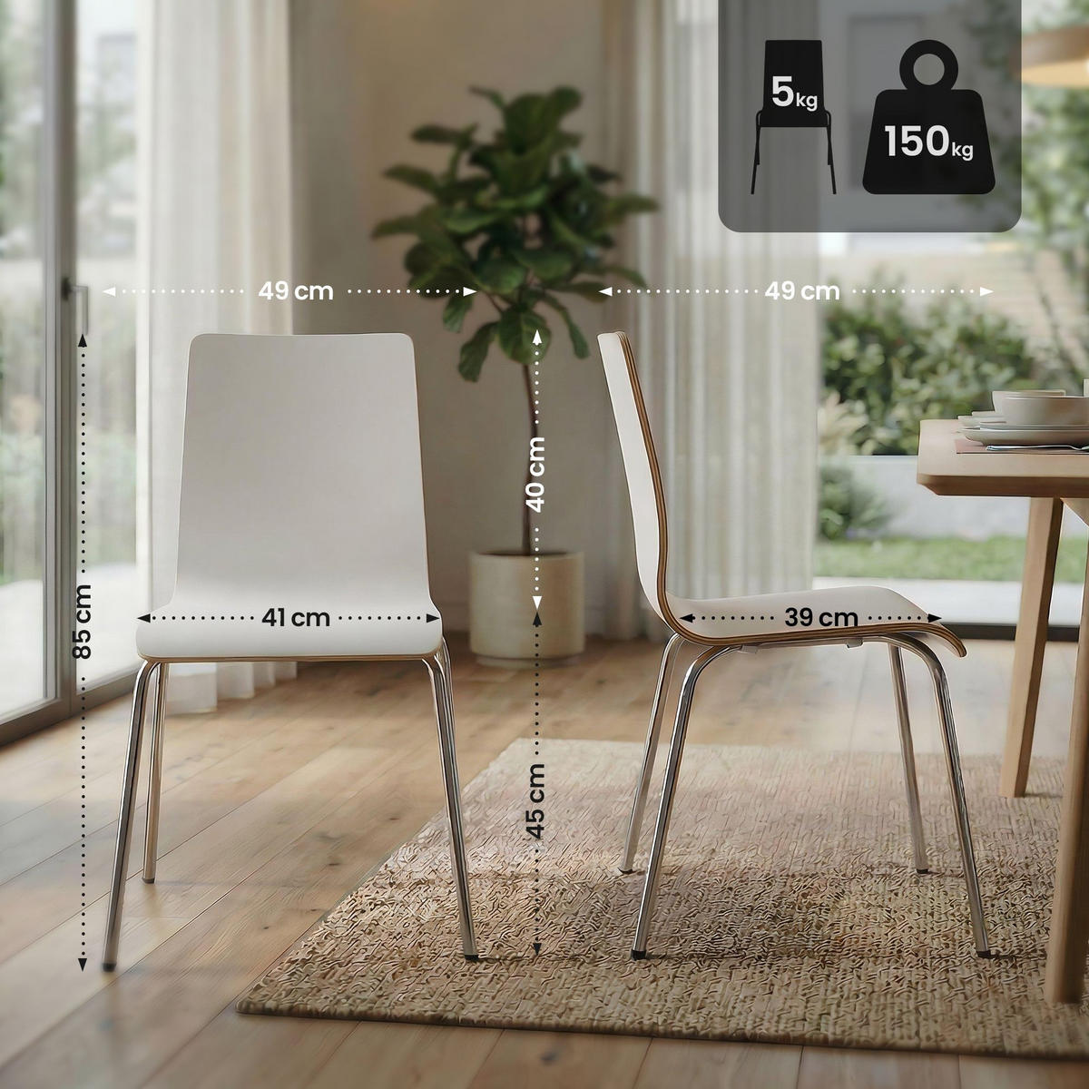 STUHL Holz Weiß - Weiß, Holz/Metall (49/85/49cm) - CLP