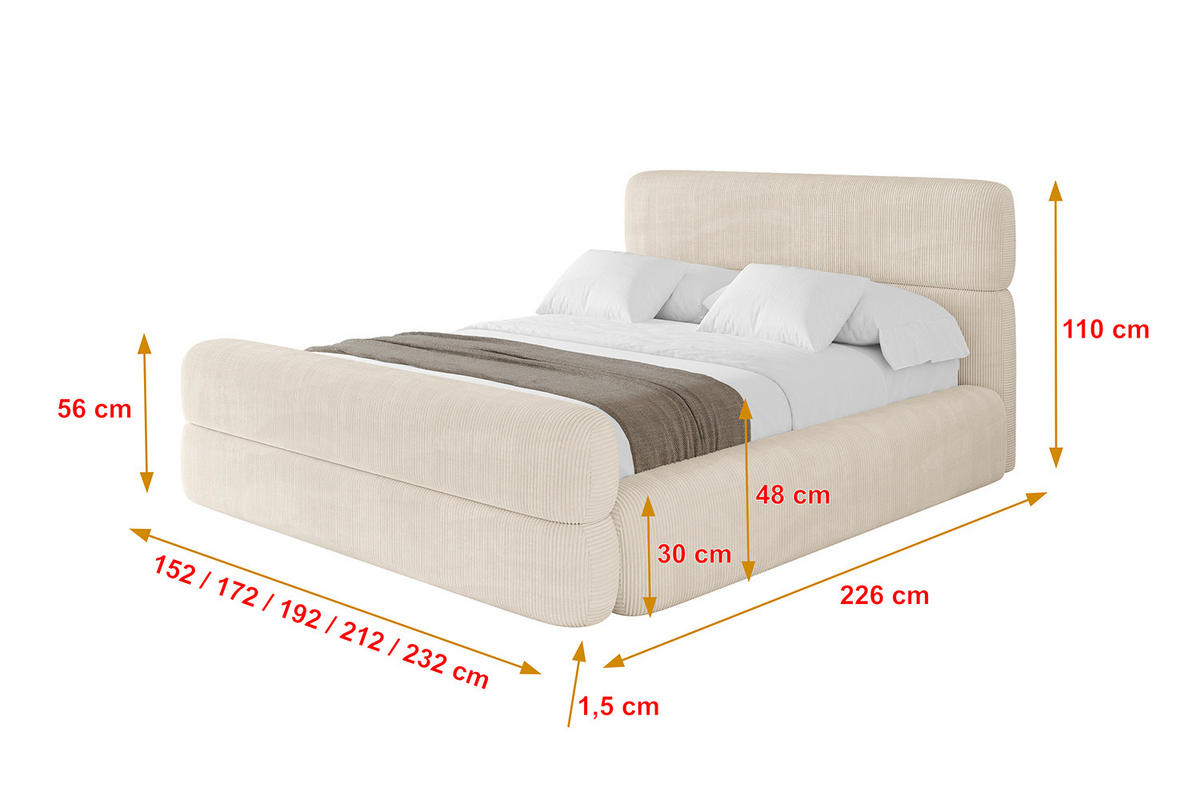 POLSTERBETT mit Bettkasten, Fußteil und Lattenrost, Boxbett ohne Matratze - ENORA-Z 180x200 Beige - Creme, Holzwerkstoff/Textil (180/200cm) - ALTDECOR