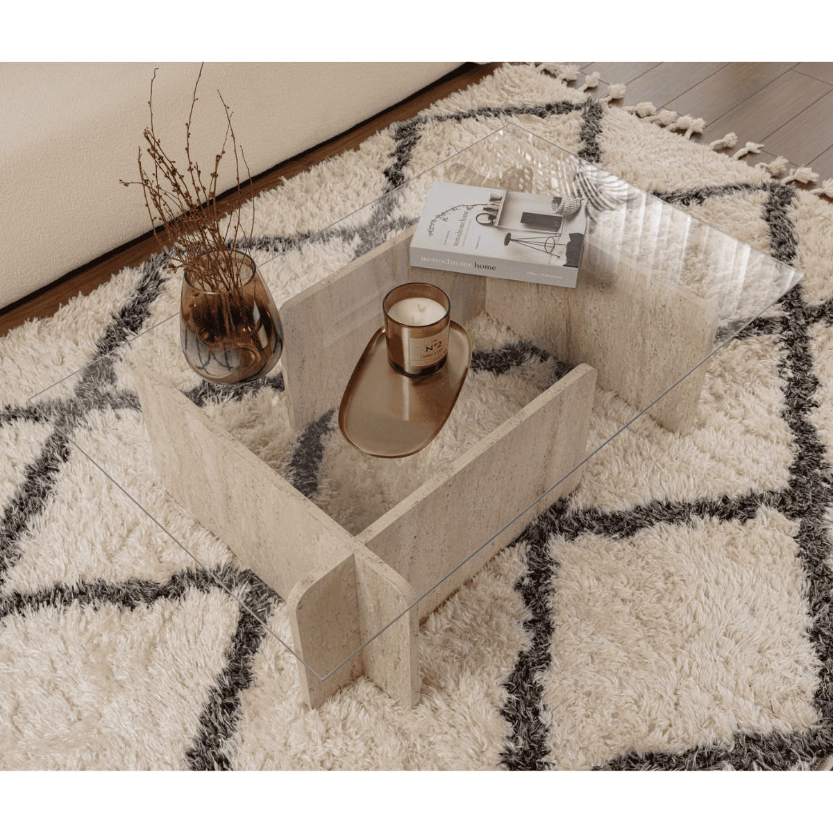 COUCHTISCH mit Tischplatte aus gehärtetem Glas 105/65/30 cm - Beige, Holzwerkstoff (110/65/30cm) - Calicosy