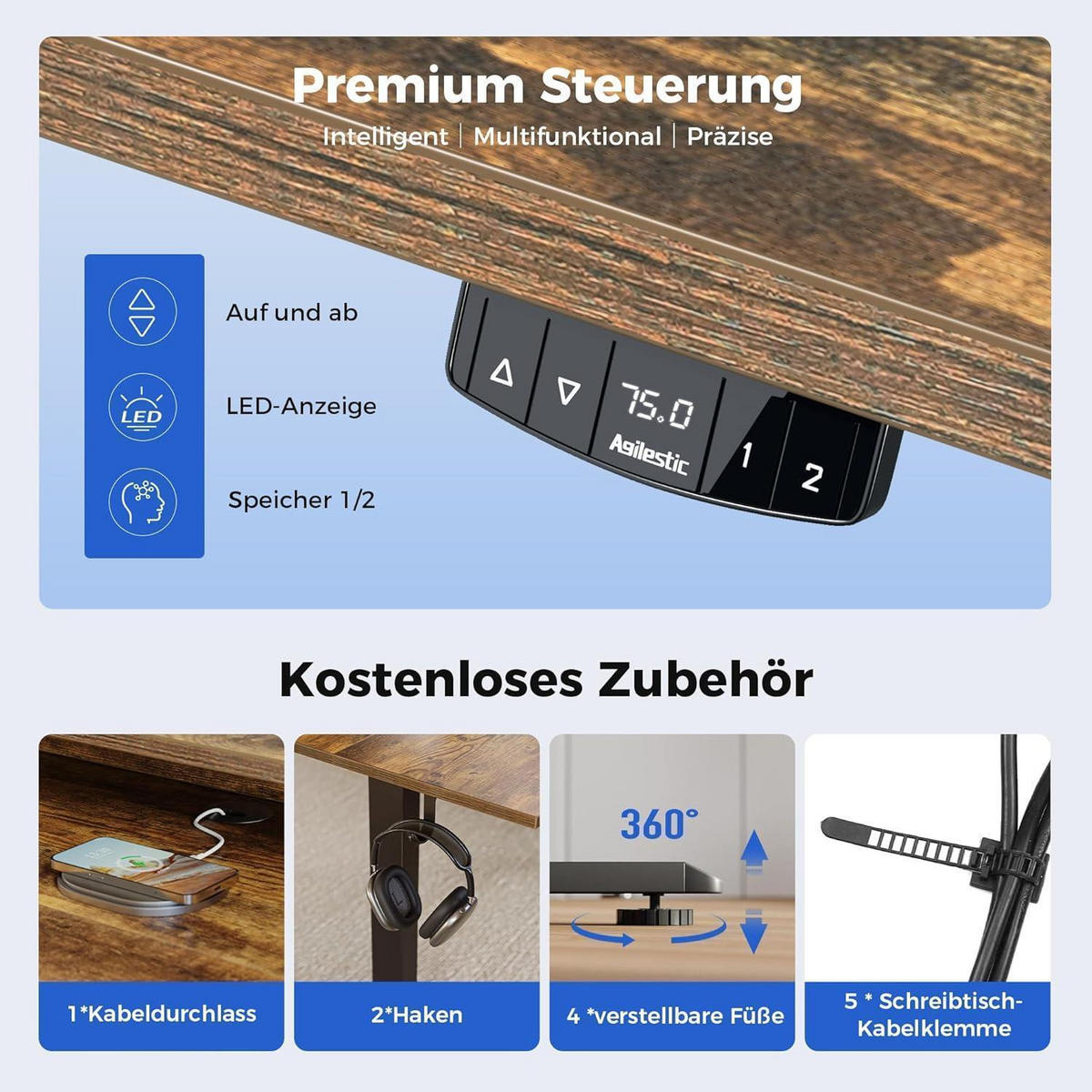 SCHREIBTISCH Höhenverstellbar Elektrisch 140 x 60 cm Braun - Braun, Holzwerkstoff (140/60/75cm)