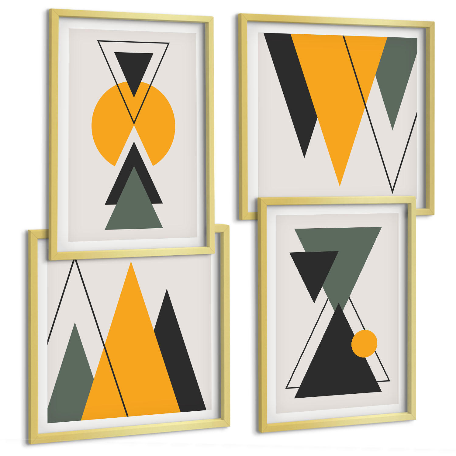 BILDER SET 4er Set - 50x50 cm & 40x60 cm Goldrahmen - Abstrakte geometrische Formen - Goldfarben, Kunststoff (50/50cm) - TULUP