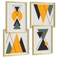 BILDER SET 4er Set - 50x50 cm & 40x60 cm Goldrahmen - Abstrakte geometrische Formen - Goldfarben, Kunststoff (50/50cm) - TULUP