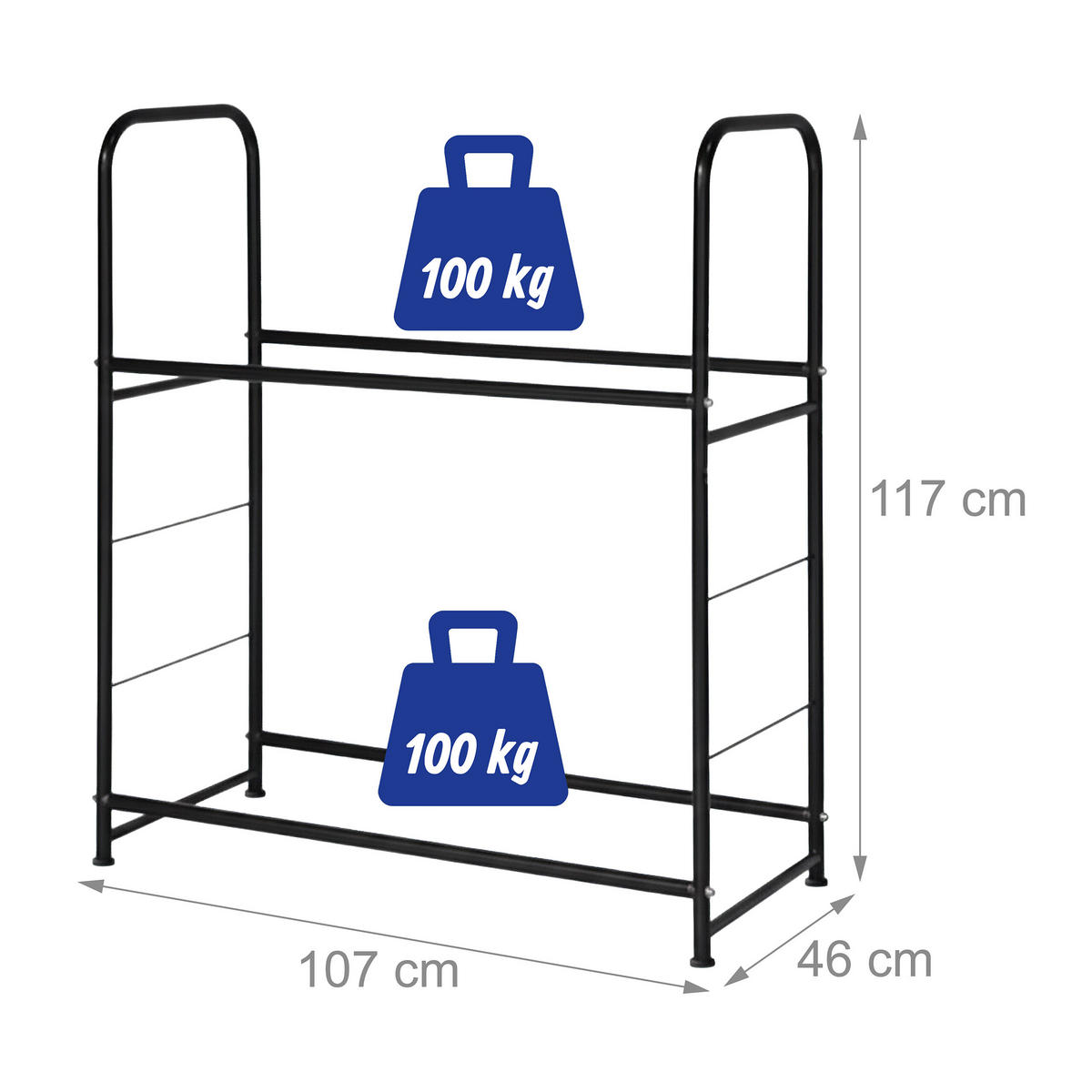 REIFENREGAL - Schwarz, Metall (107/117/46cm) - Relaxdays