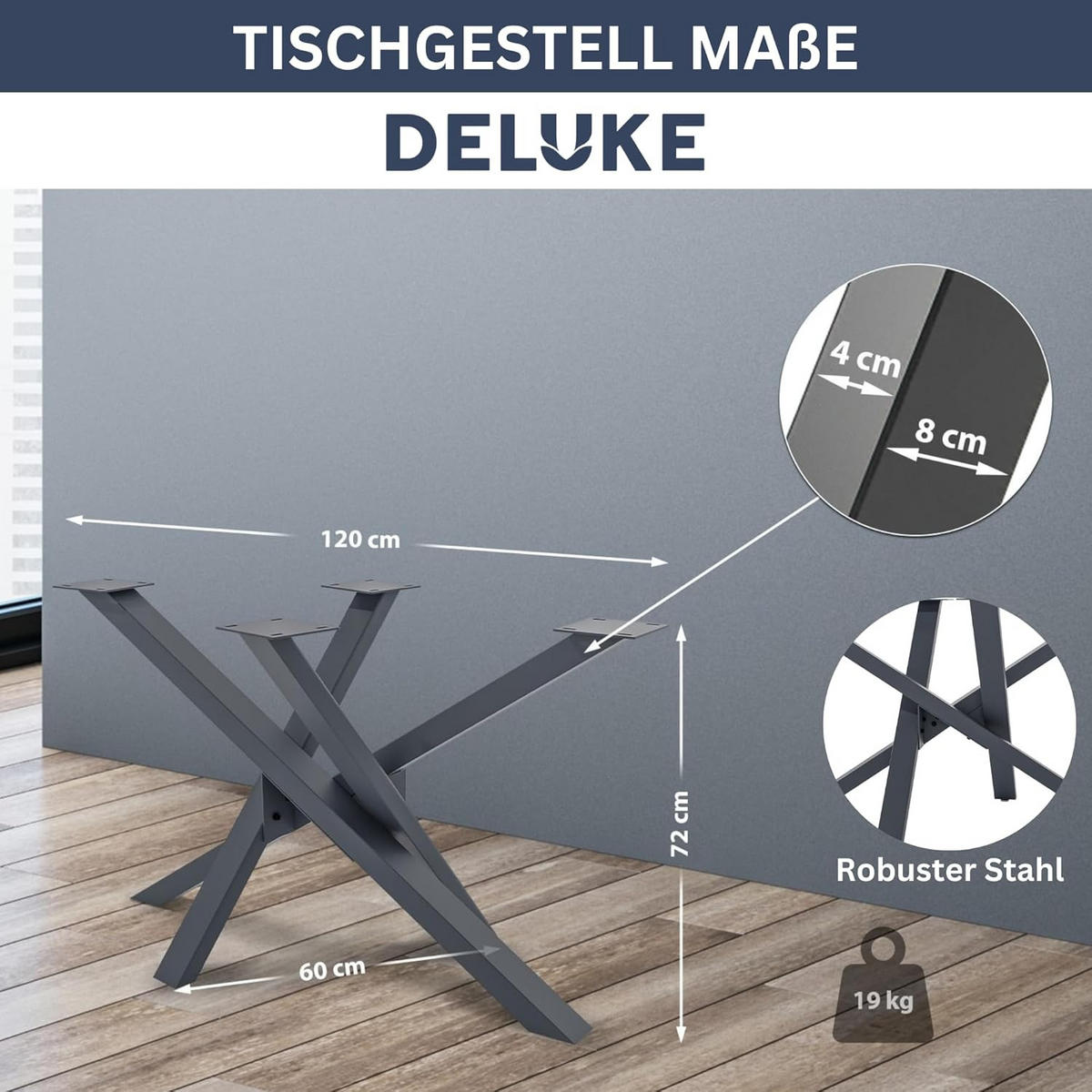 TISCHGESTELL Metall SIDER Grau 72x60x120 cm - Grau, Metall (120/72/60cm) - DELUKE
