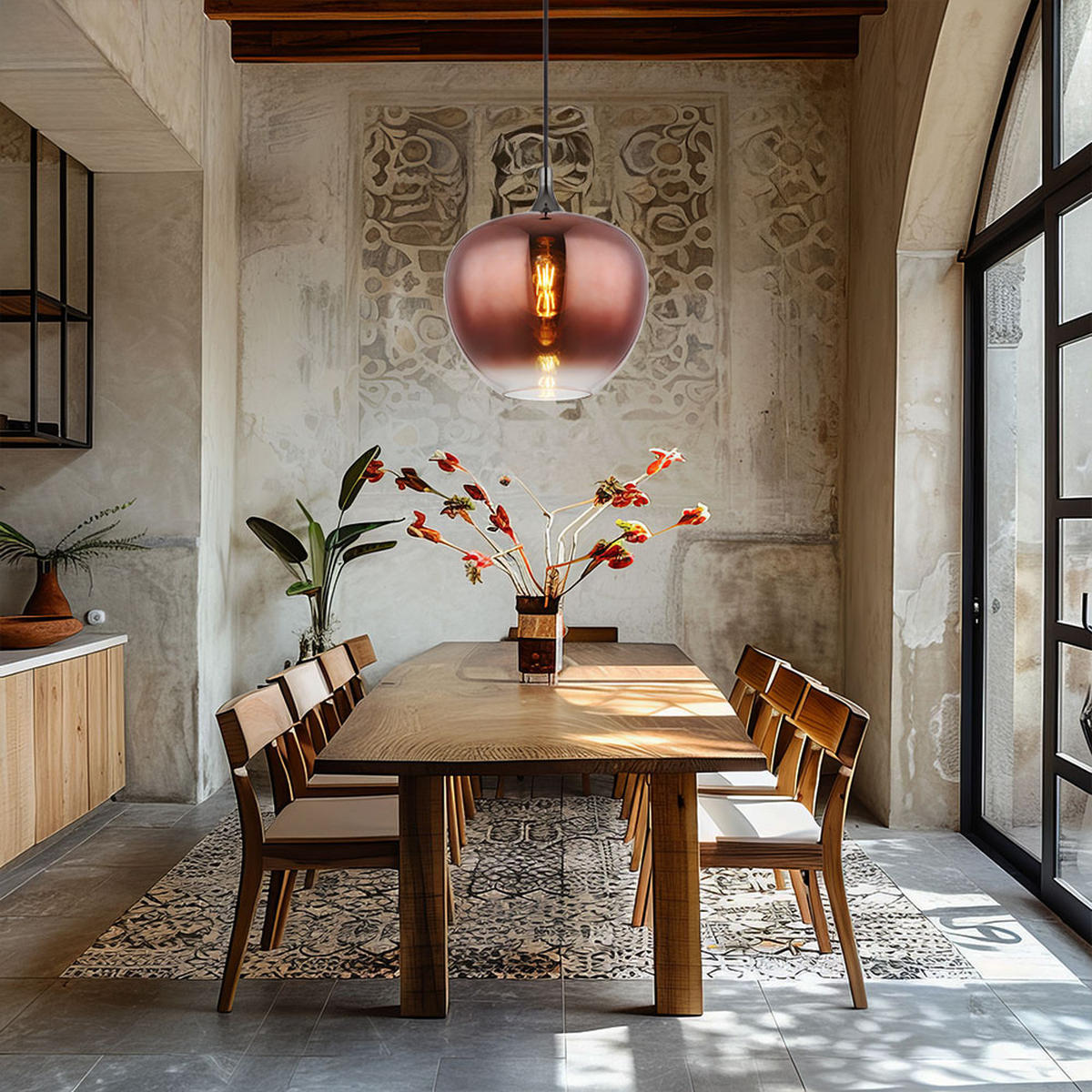 LED HÄNGELEUCHTE Glas Kupfer Schwarz Chrom - Kupferfarben, Glas (29/29/120cm) - Globo Lighting