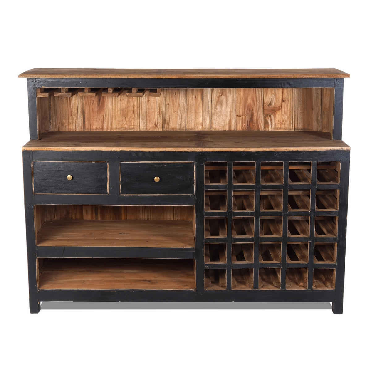 BARSCHRANK PUREWOOD Recyclingholz massiv, Vintage-Look 09 voodoo - schwarz - Schwarz, Holz (150/110/55cm) - DESIGN DELIGHTS